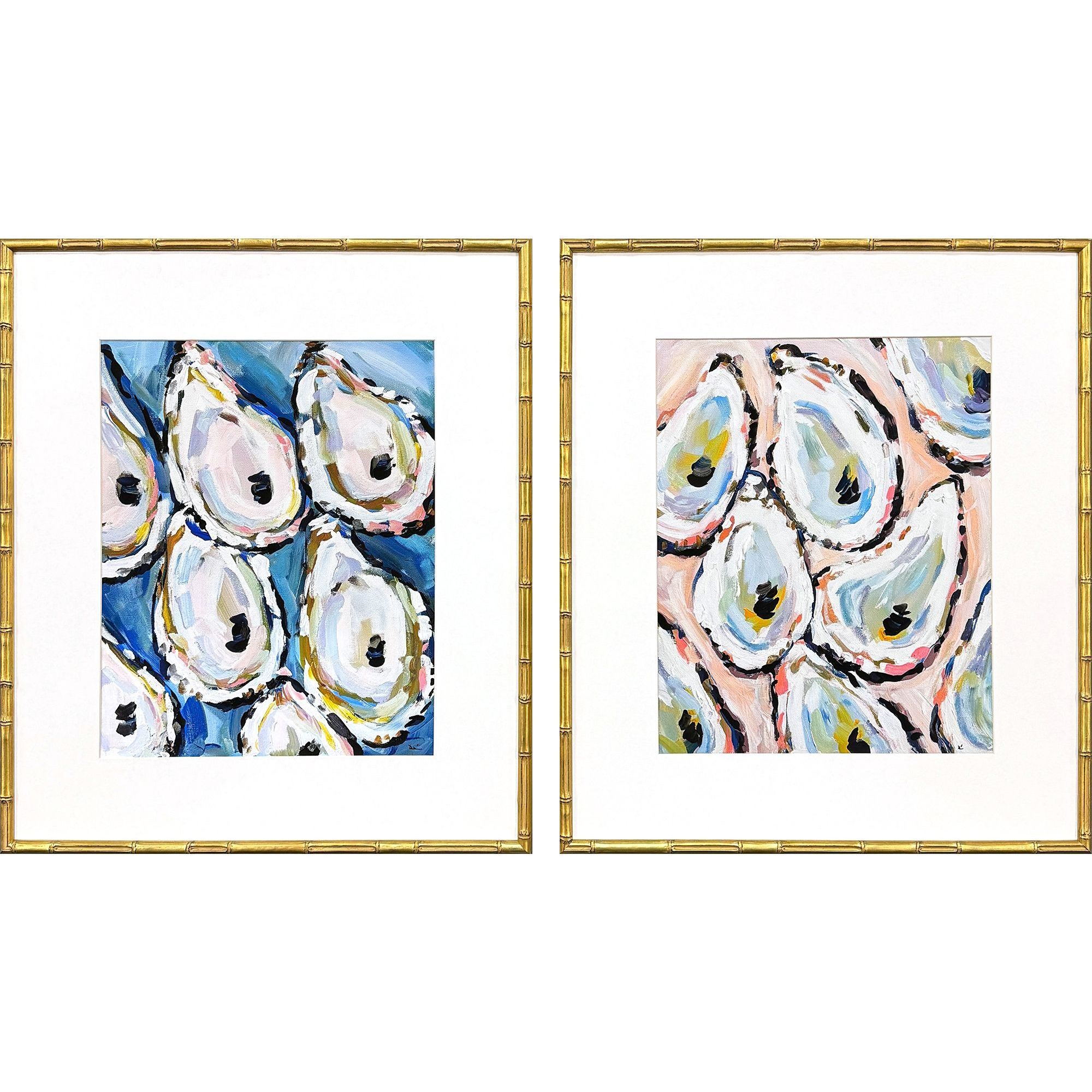 Oyster Shells Blue and Green and Pink and Multi Framed Art