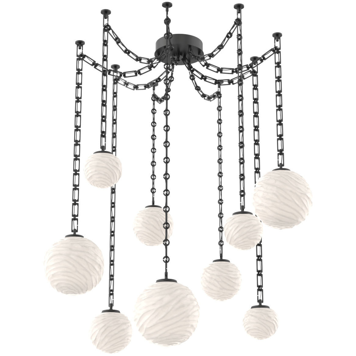 Gaia LED 19.4 inch Matte Black Swag Multi-Pendant Ceiling Light in 3000K LED, Rectangular Chain, White