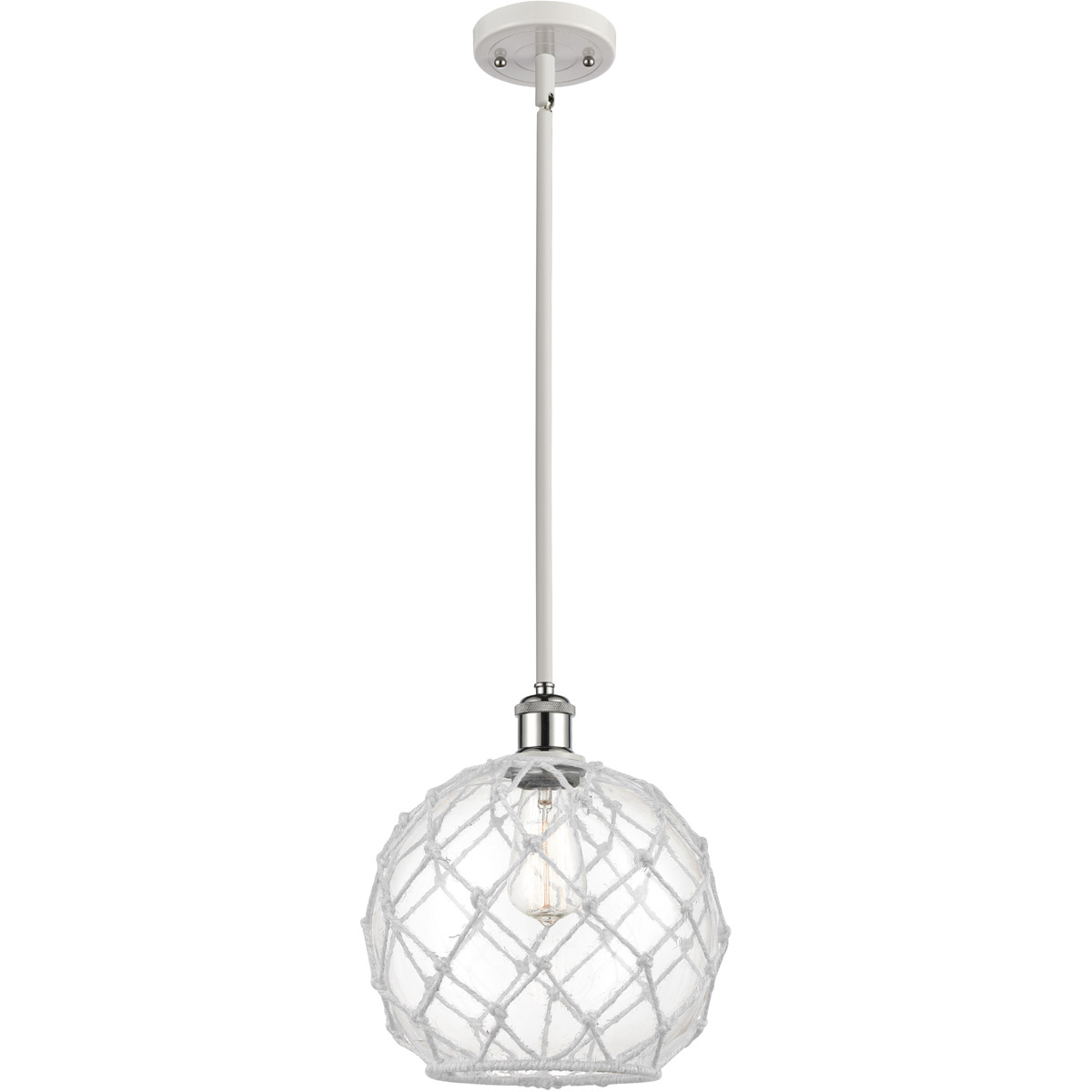 Ballston Large Farmhouse Rope 1 Light 10 inch White and Polished Chrome Pendant Ceiling Light in Clear Glass with White Rope, Ballston
