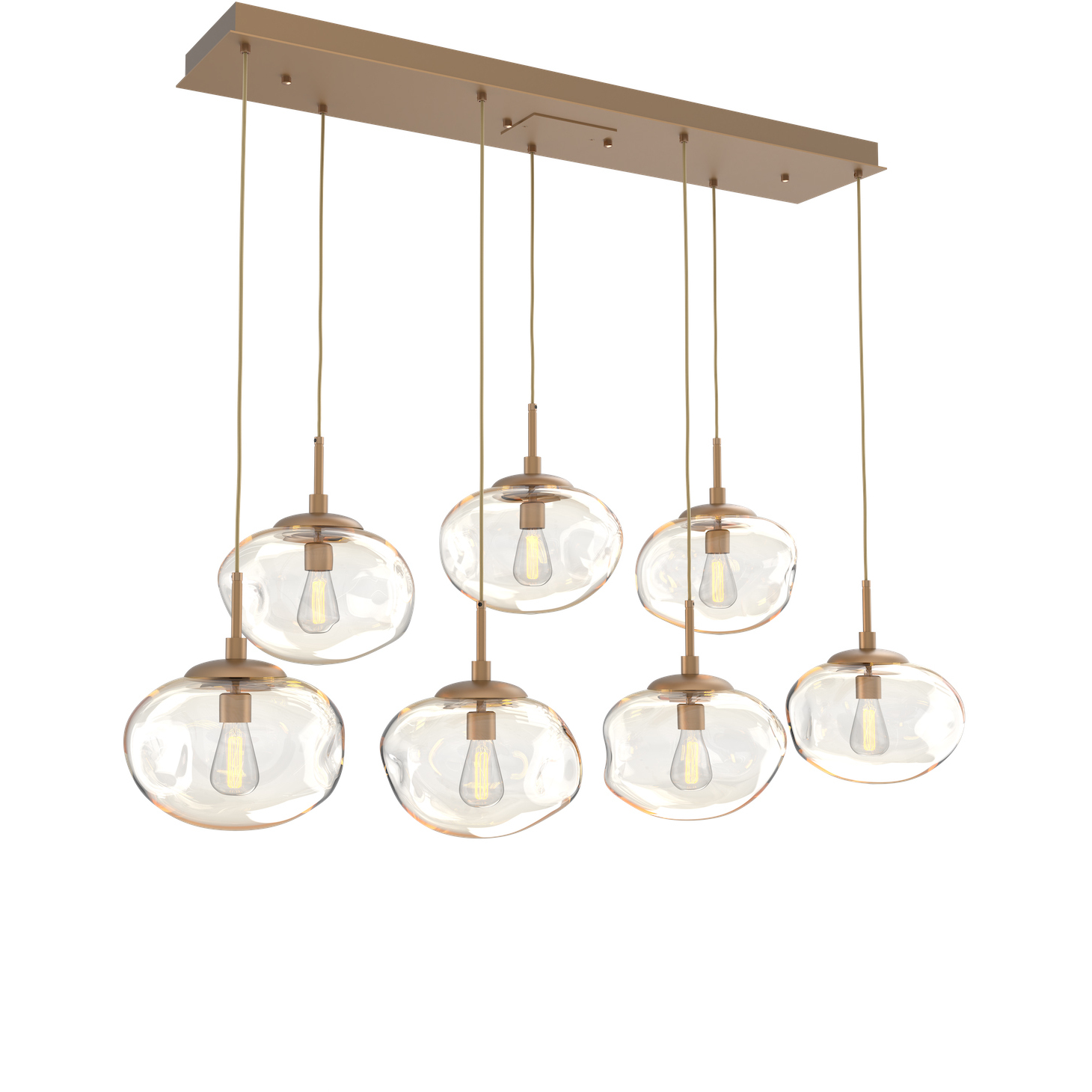 Nova Incandescent 7 Light Novel Brass Linear Pendant Ceiling Light in Amber, Multi-Pendant