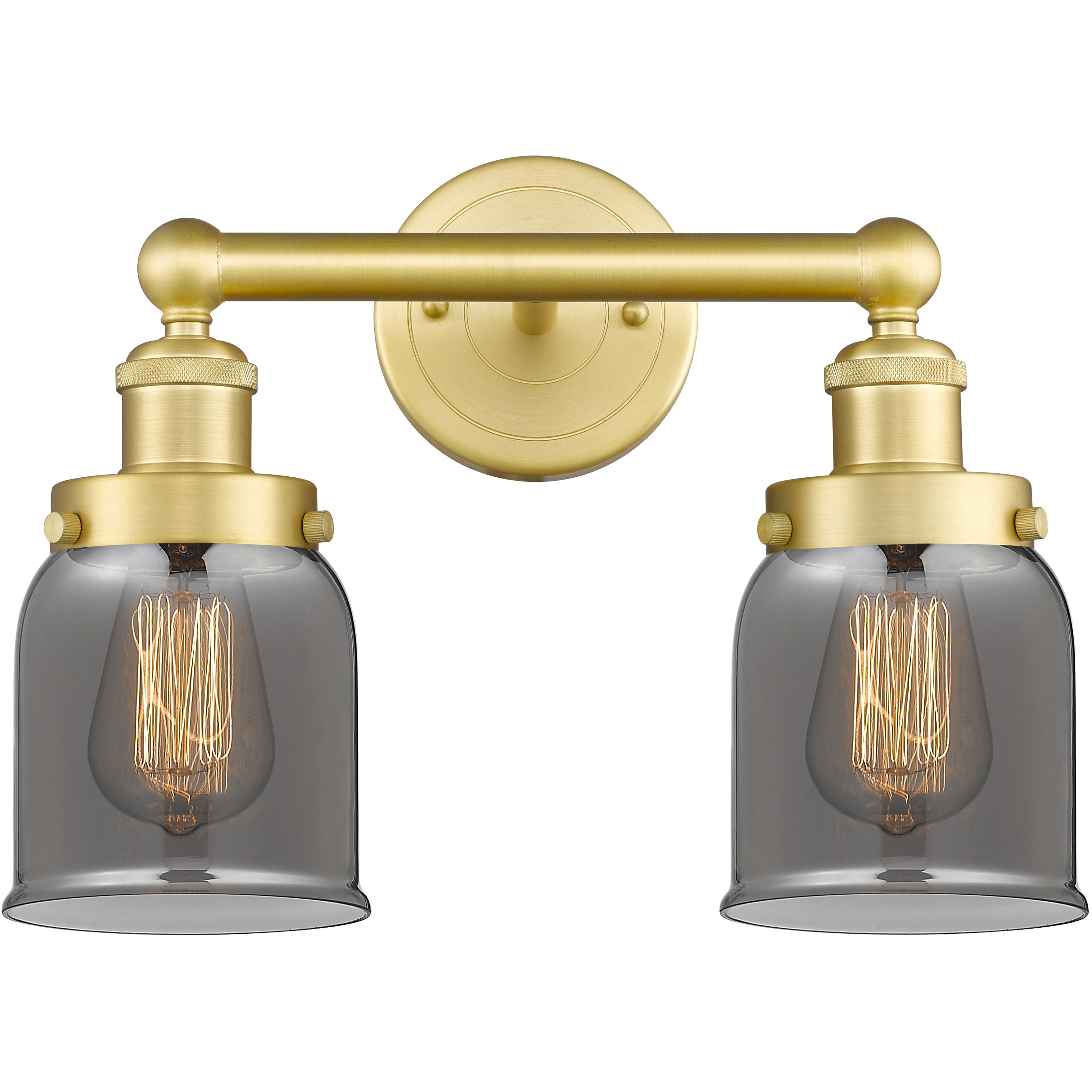 Bell 2 Light 15.5 inch Satin Gold Bath Vanity Light Wall Light in Light Smoke Glass