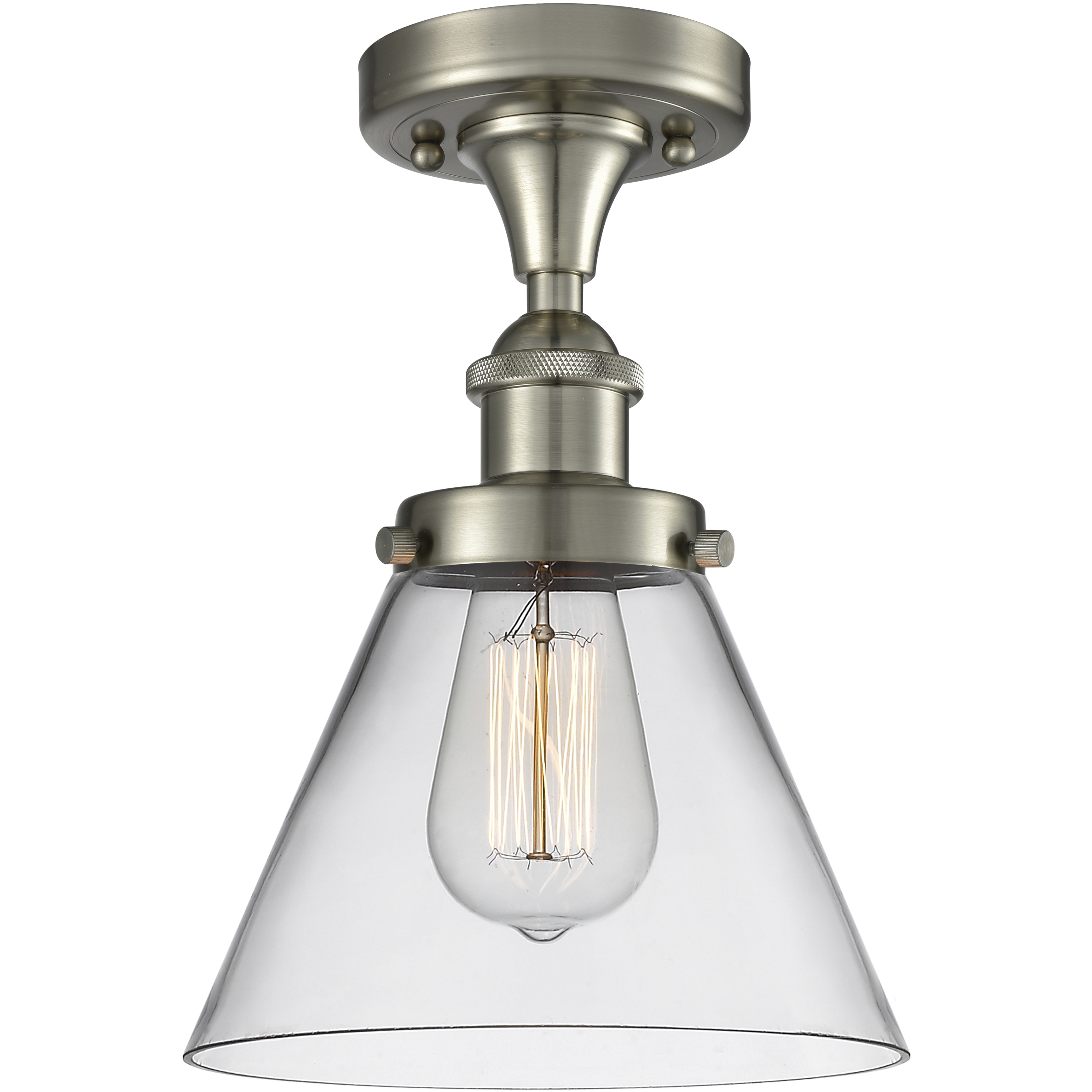 Cone 1 Light 7.75 inch Brushed Satin Nickel Semi-Flush Mount Ceiling Light