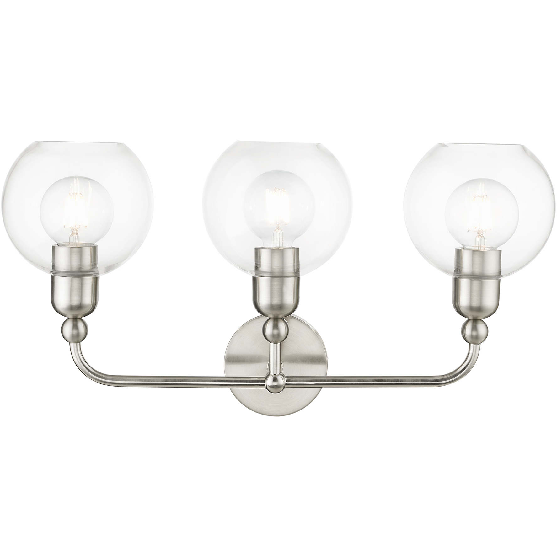 Downtown 3 Light 24 inch Brushed Nickel Vanity Sconce Wall Light, Sphere