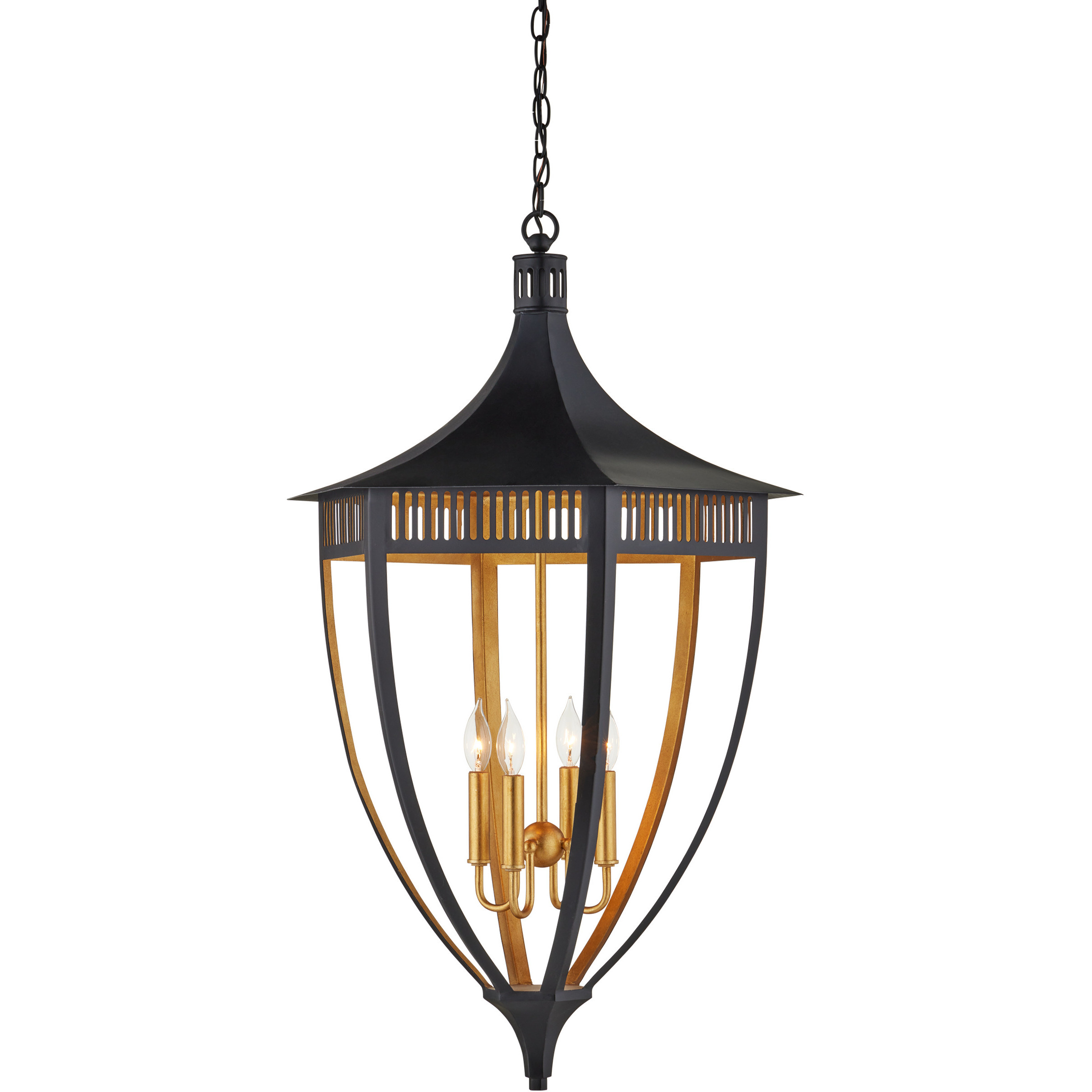 Wycombe 4 Light 23.5 inch Satin Black and Contemporary Gold Leaf Lantern Pendant Ceiling Light, Bunny Williams Collection