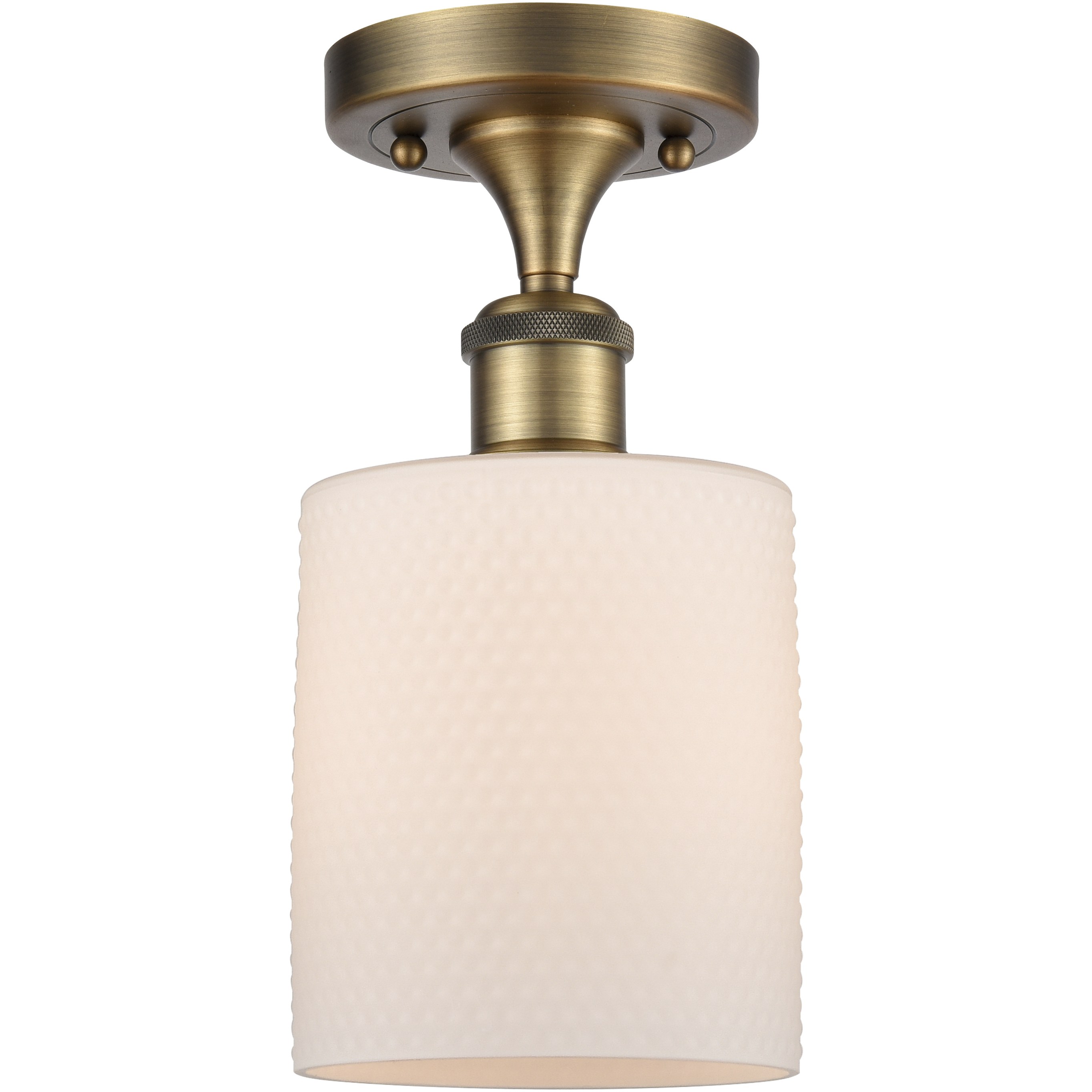Cobbleskill 1 Light 5 inch Brushed Brass Semi-Flush Mount Ceiling Light in Matte White Glass