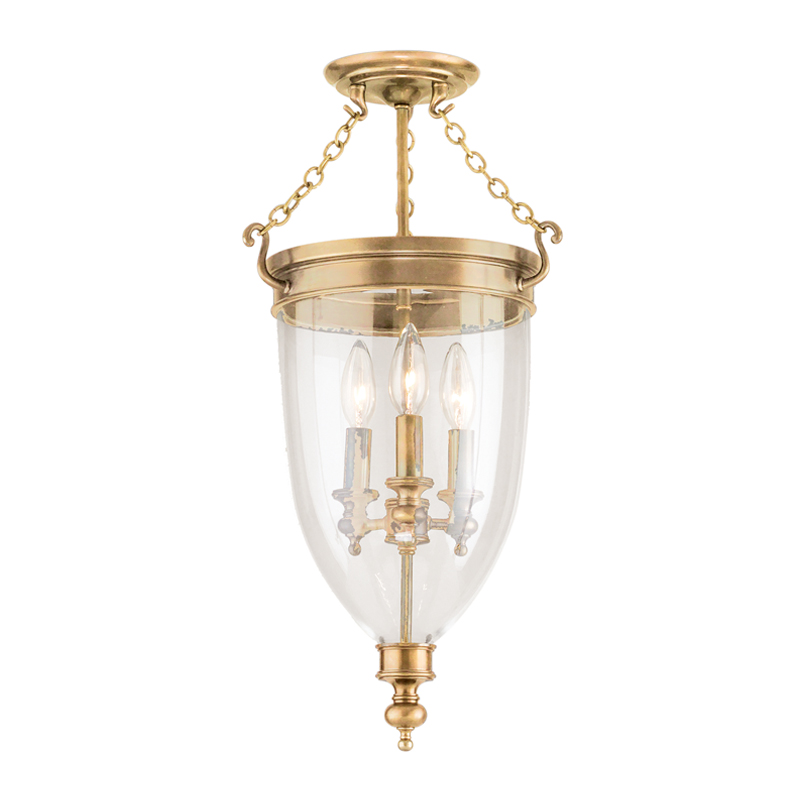 Hanover 3 Light 12 inch Aged Brass Semi Flush Ceiling Light