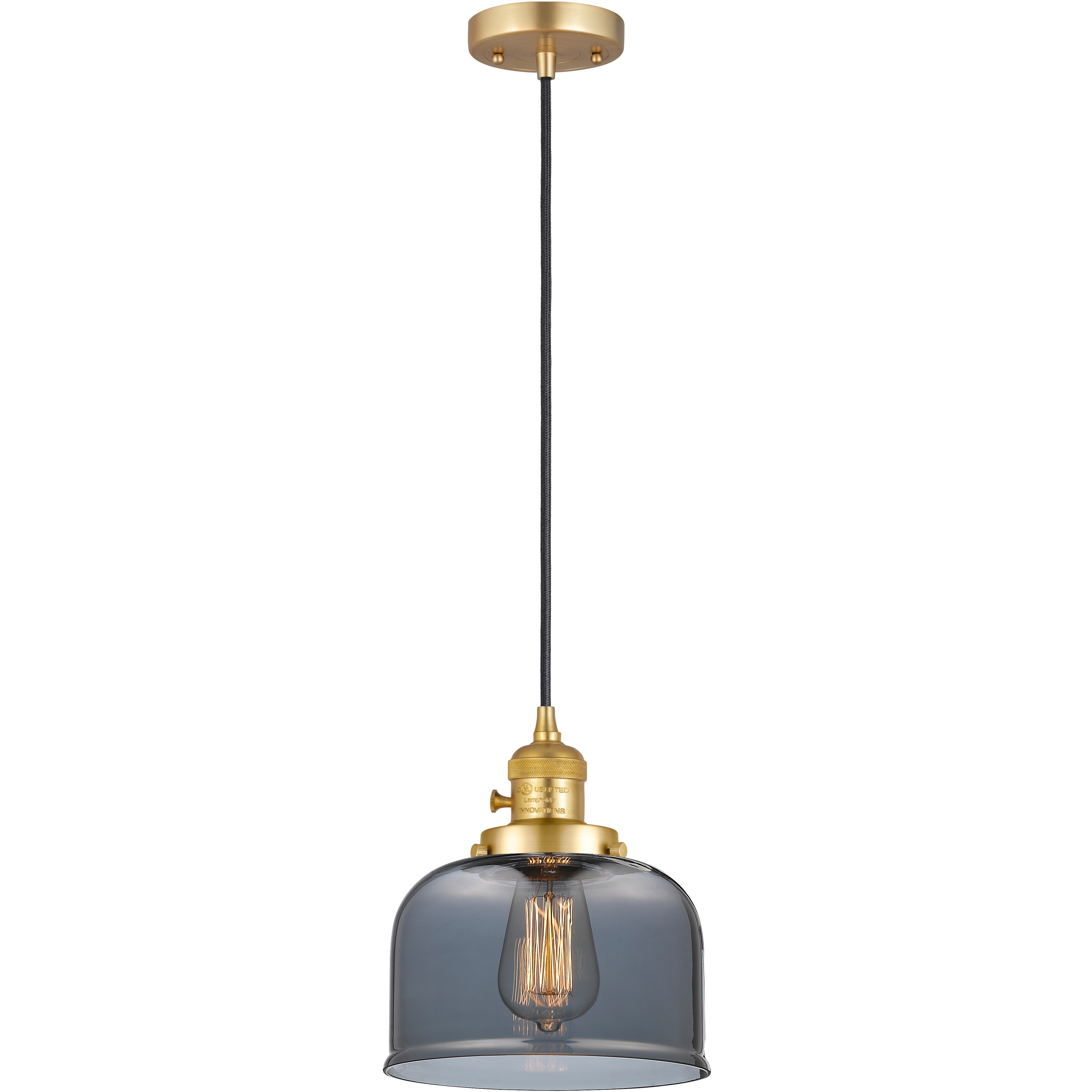 Franklin Restoration Bell LED 8 inch Satin Gold Mini Pendant Ceiling Light in Light Smoke Glass