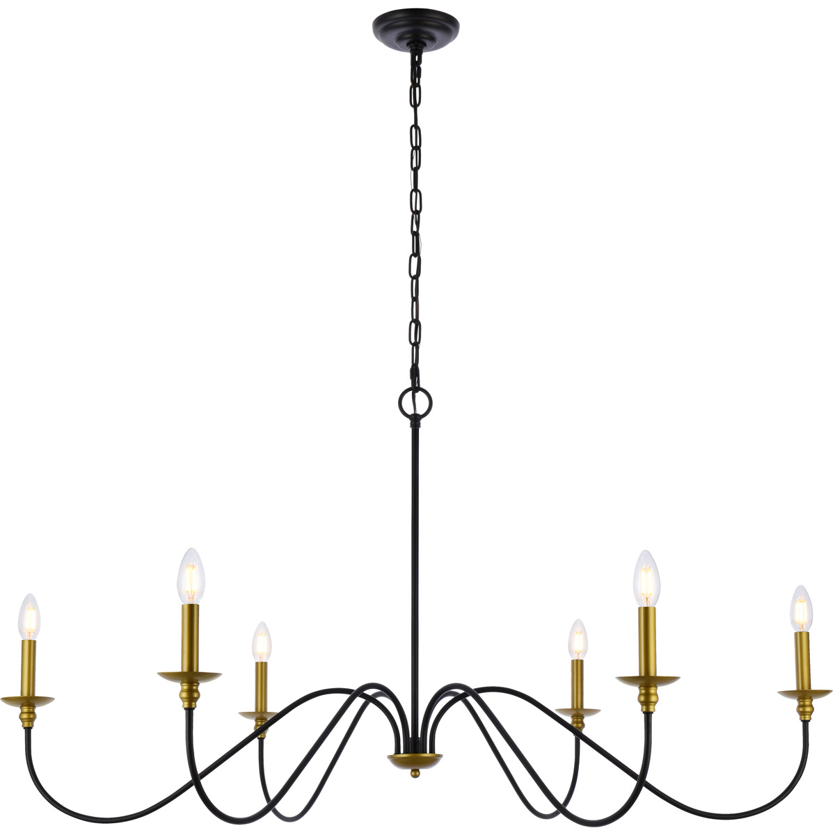 Rohan 6 Light 48 inch Brass and Black Chandelier Ceiling Light