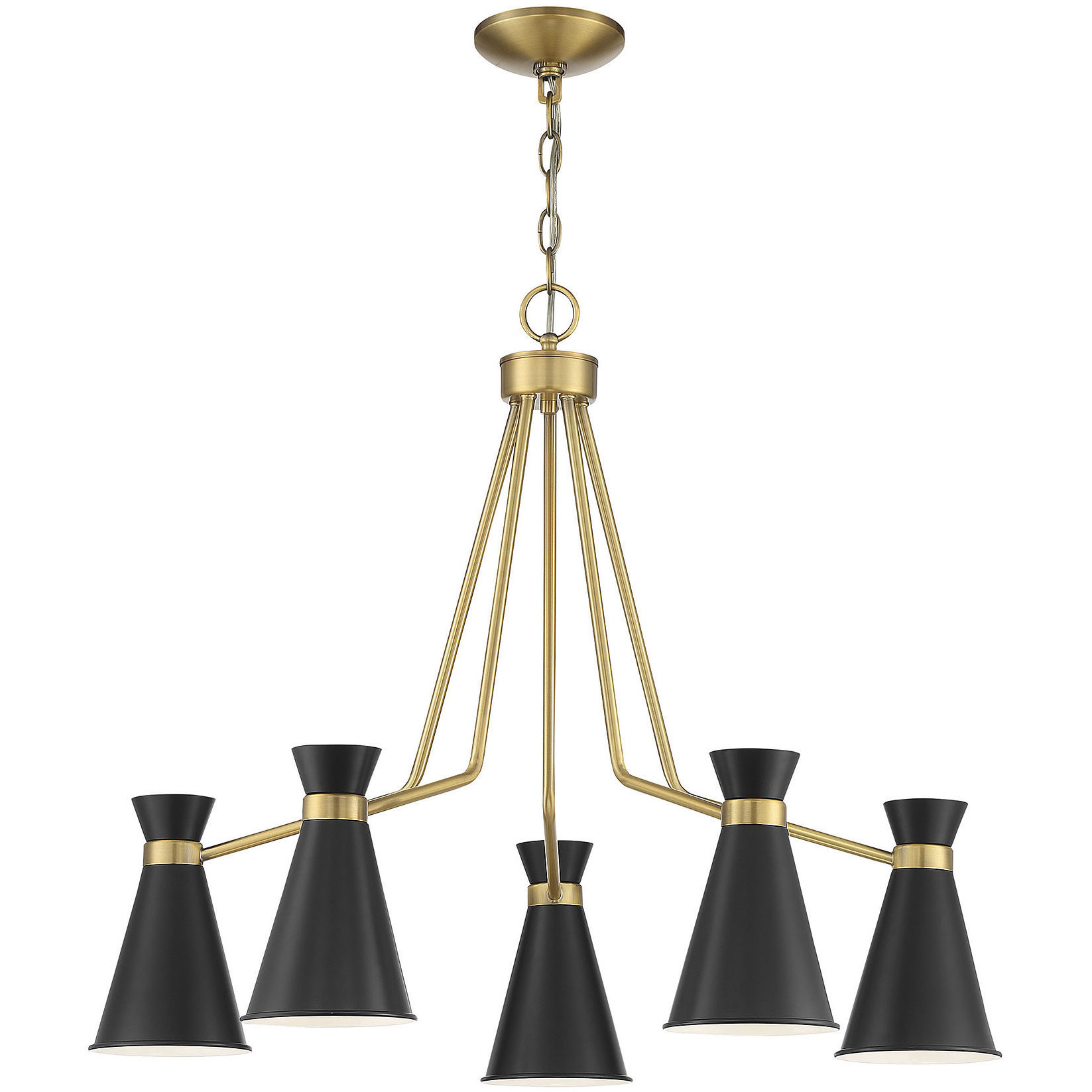 Lamar 5 Light 30 inch Matte Black with Warm Brass Chandelier Ceiling Light