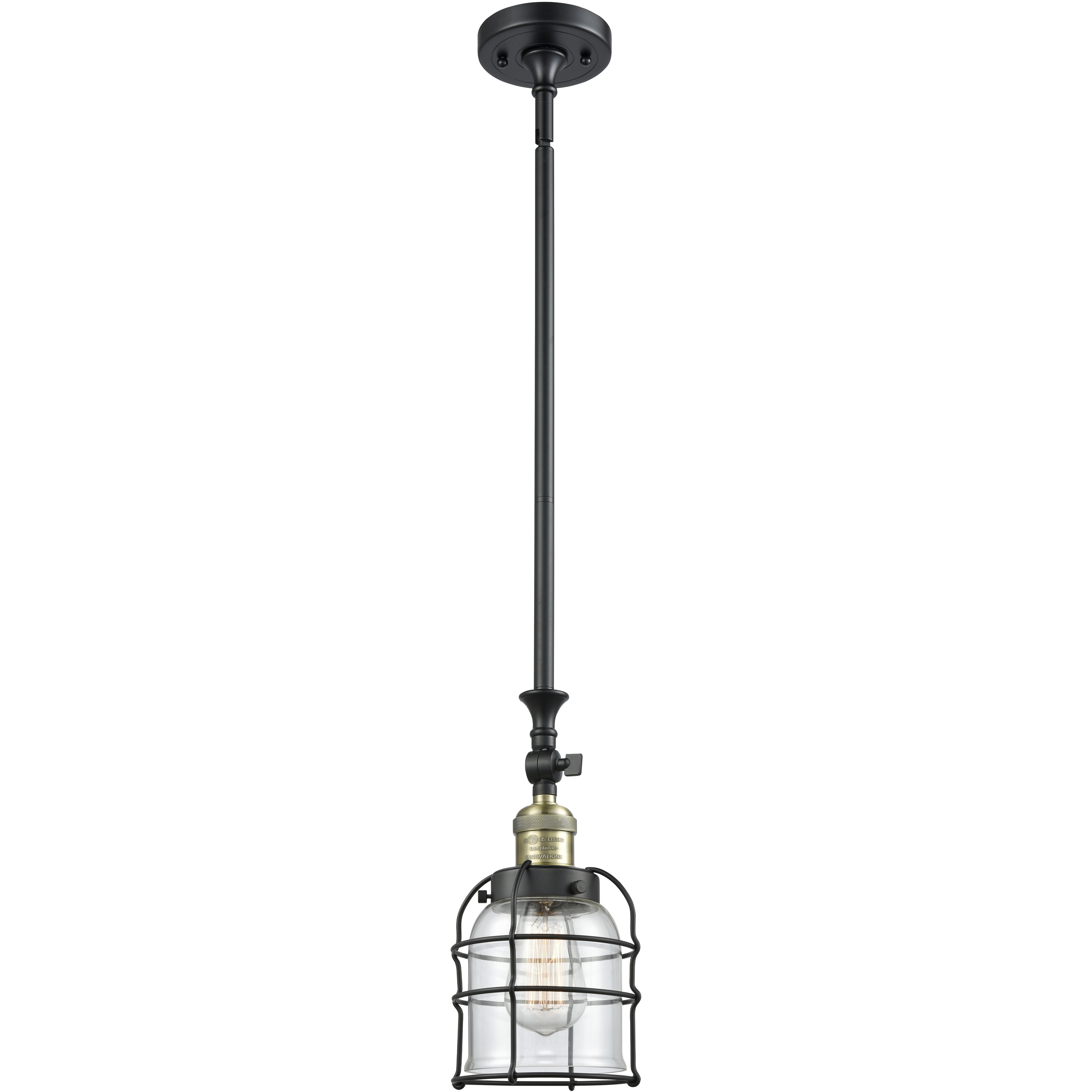 Franklin Restoration Bell Cage 1 Light 6 inch Black Antique Brass Mini Pendant Ceiling Light in Incandescent, Clear, Franklin Restoration