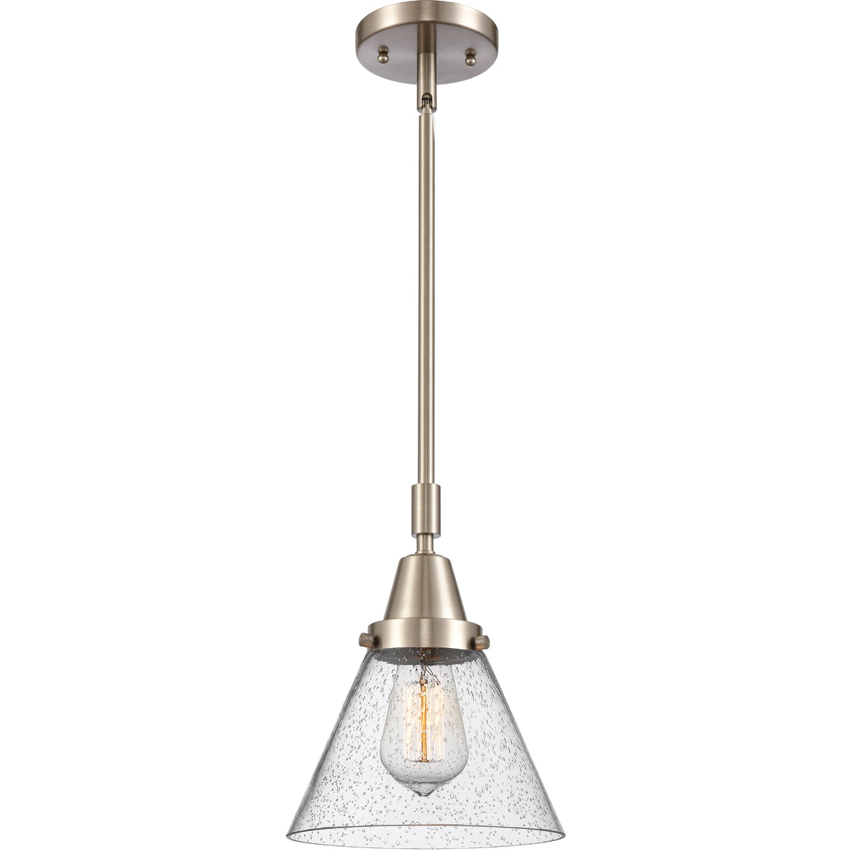 Franklin Restoration X-Large Cone 1 Light 12 inch Brushed Satin Nickel Mini Pendant Ceiling Light in Seedy Glass