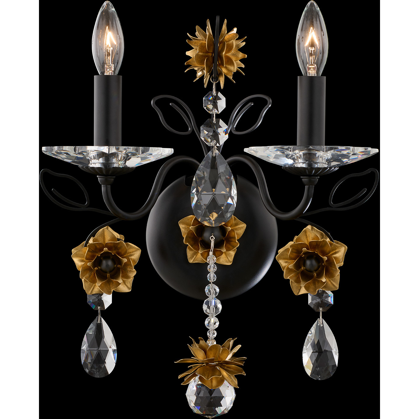 Signature Camellia 2 Light 10.5 inch Black with Antique Silver Wall Sconce Wall Light