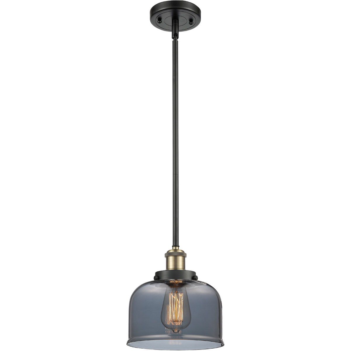 Ballston Large Bell 1 Light 8 inch Black Antique Brass Pendant Ceiling Light in Light Smoke Glass