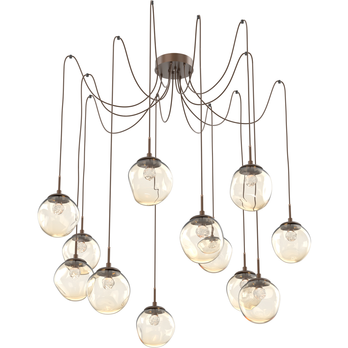 Aster LED 18.7 inch Burnished Bronze Swag Multi-Pendant Ceiling Light in 2700K LED, Floret Inner - Amber Outer