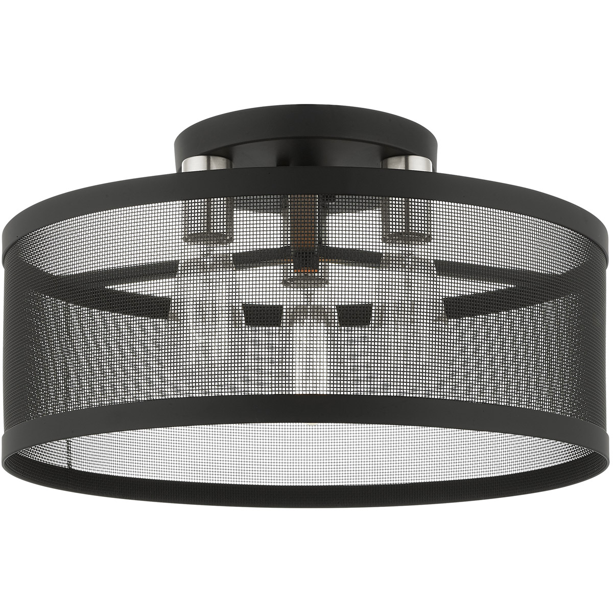 Industro 3 Light 18 inch Black with Brushed Nickel Accents Large Semi-Flush Ceiling Light