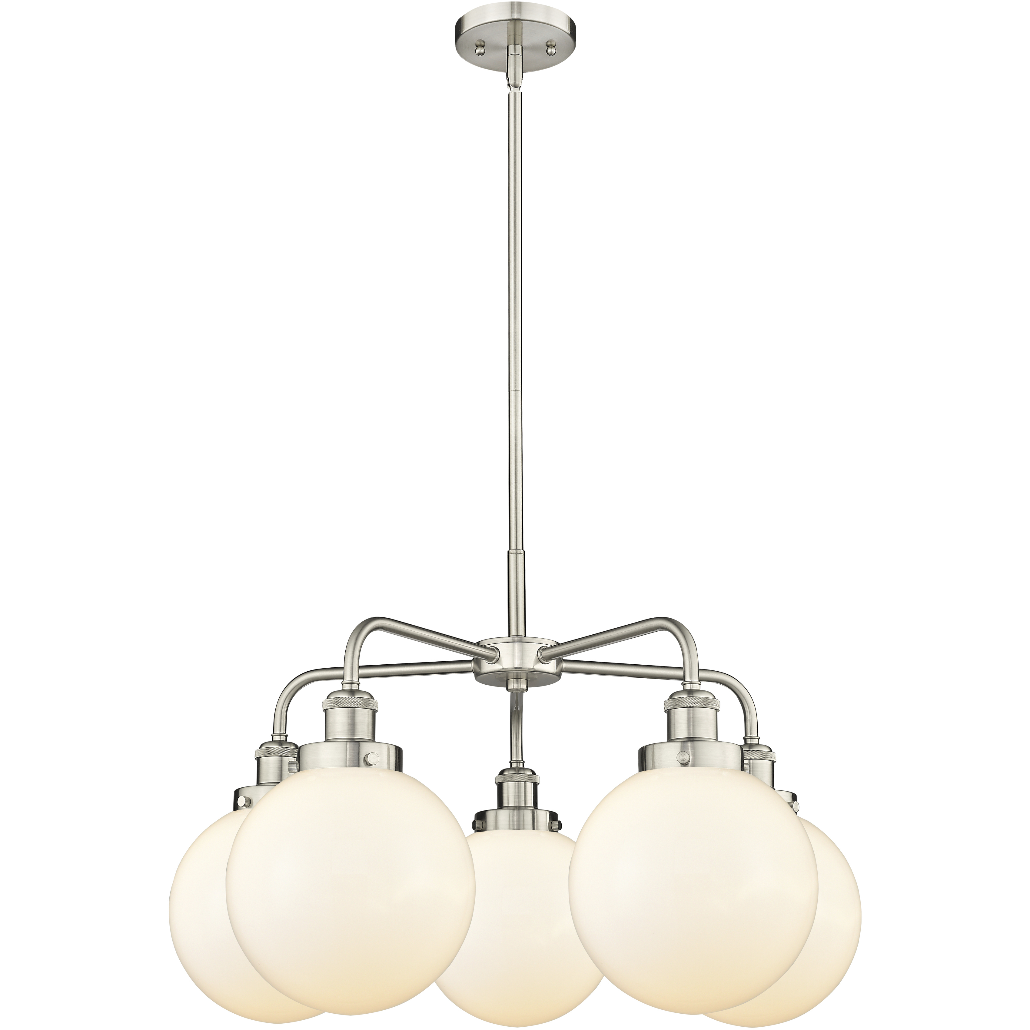 Beacon 5 Light 26 inch Satin Nickel Chandelier Ceiling Light in Matte White Glass