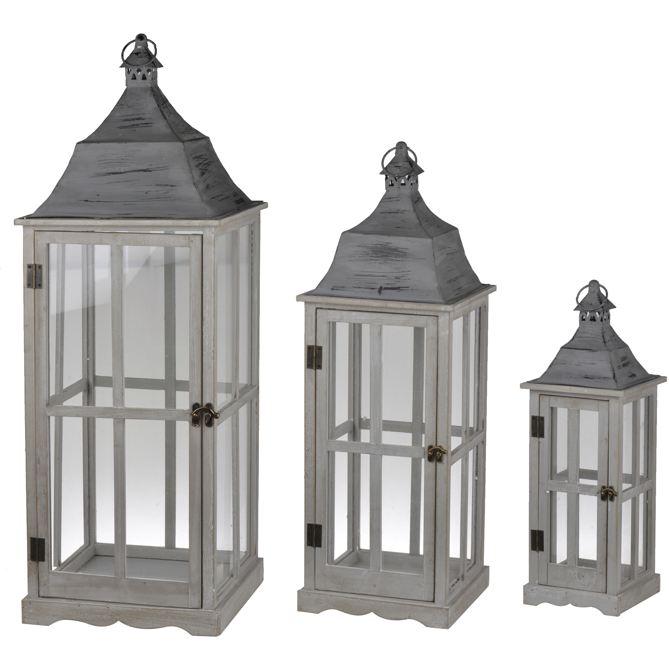 Window 12.6 inch Gray Lantern, Set of 3