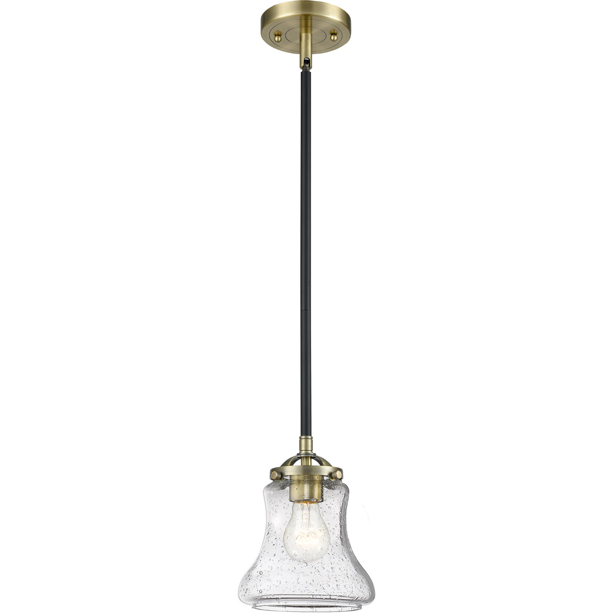 Nouveau Bellmont LED 6 inch Oil Rubbed Bronze Mini Pendant Ceiling Light in Seedy Glass, Nouveau