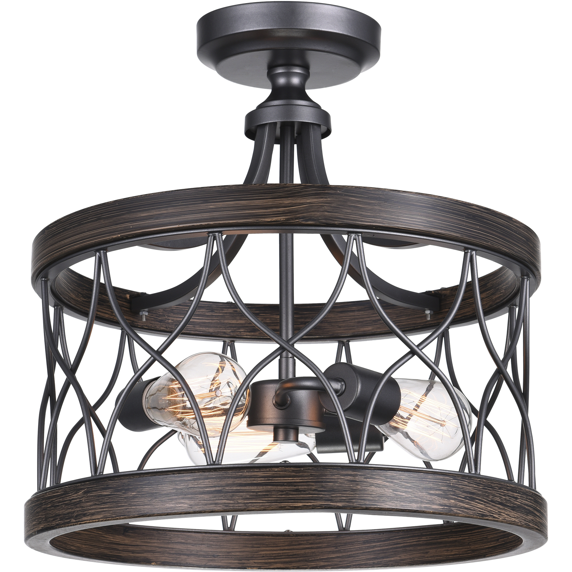 Amazon 3 Light 16 inch Gun Metal Cage Semi-Flush Mount Ceiling Light