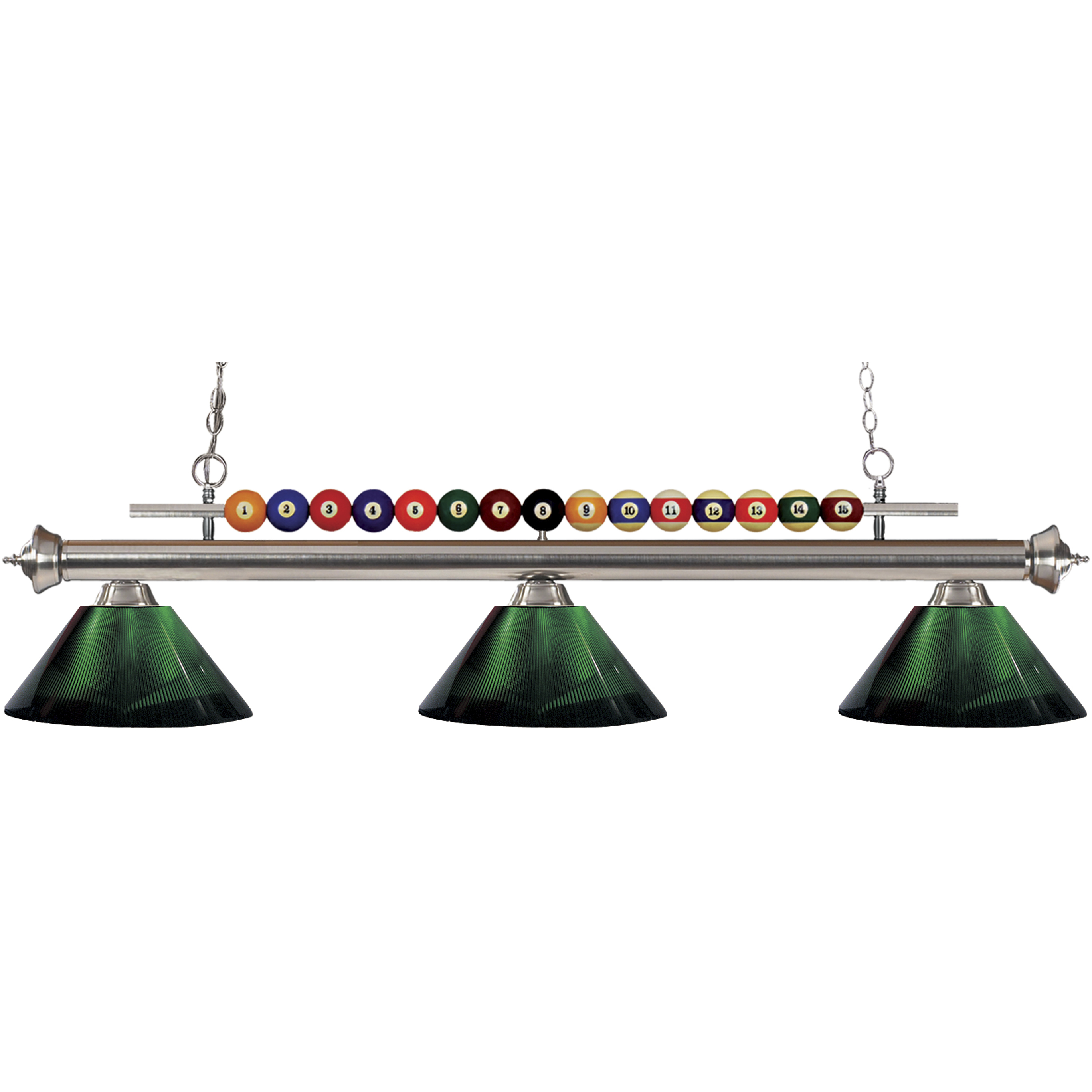 Shark 3 Light 58 inch Brushed Nickel Billiard Ceiling Light in Green Acrylic