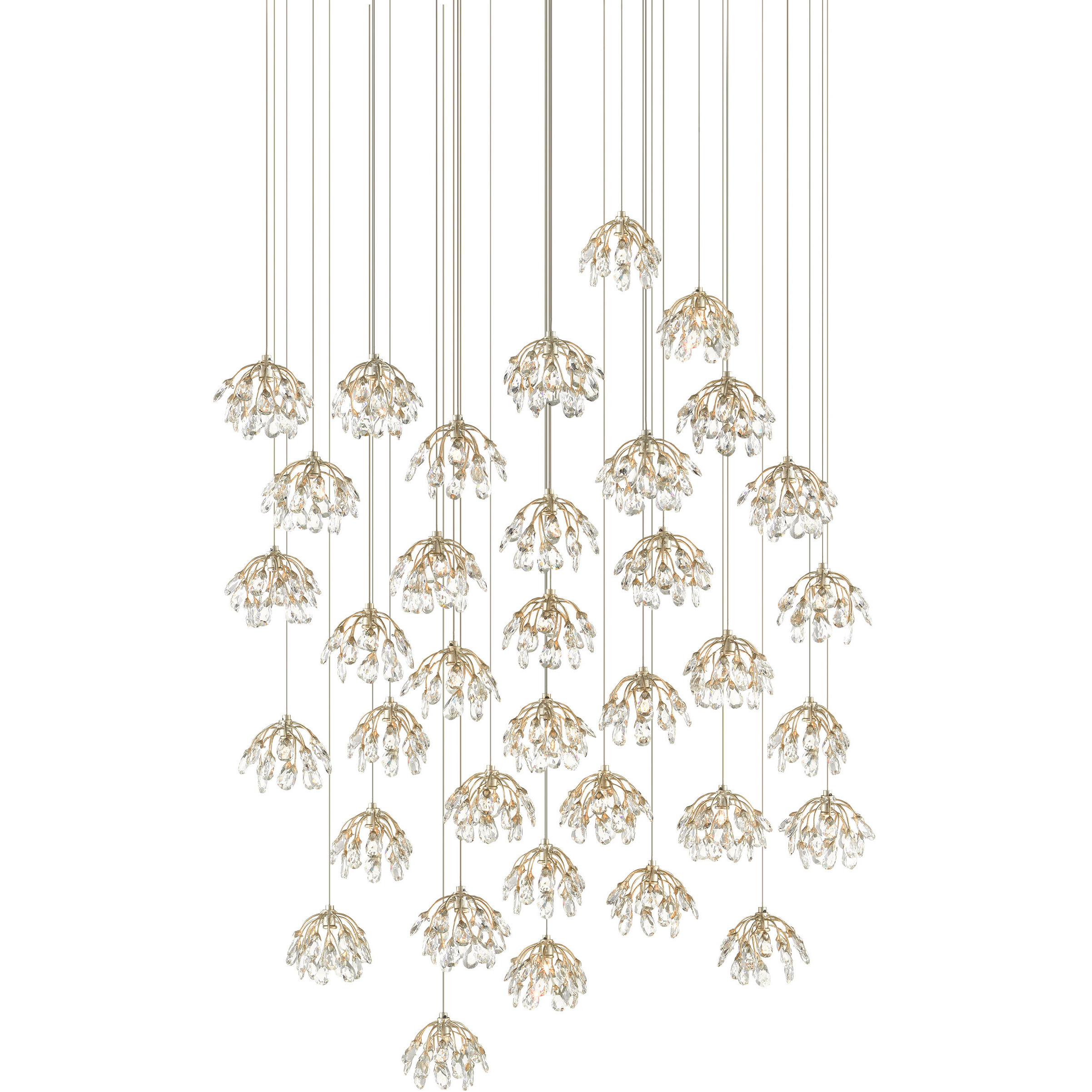 Crystal Bud 36 Light 39 inch Contemporary Silver Leaf Multi-Drop Pendant Ceiling Light