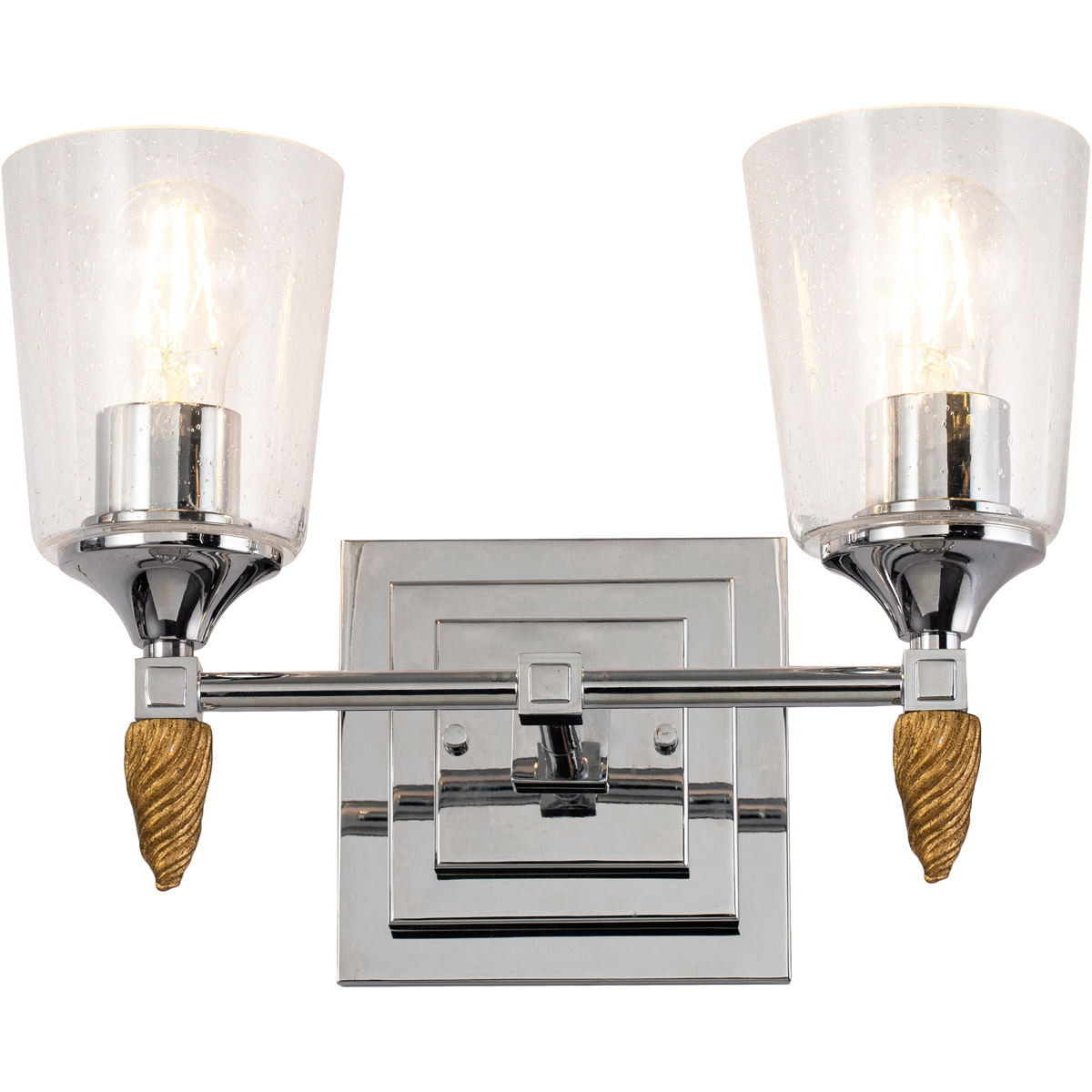 Vetiver 2 Light 14 inch PC Bath Light Wall Light in Polished Chrome with Gold