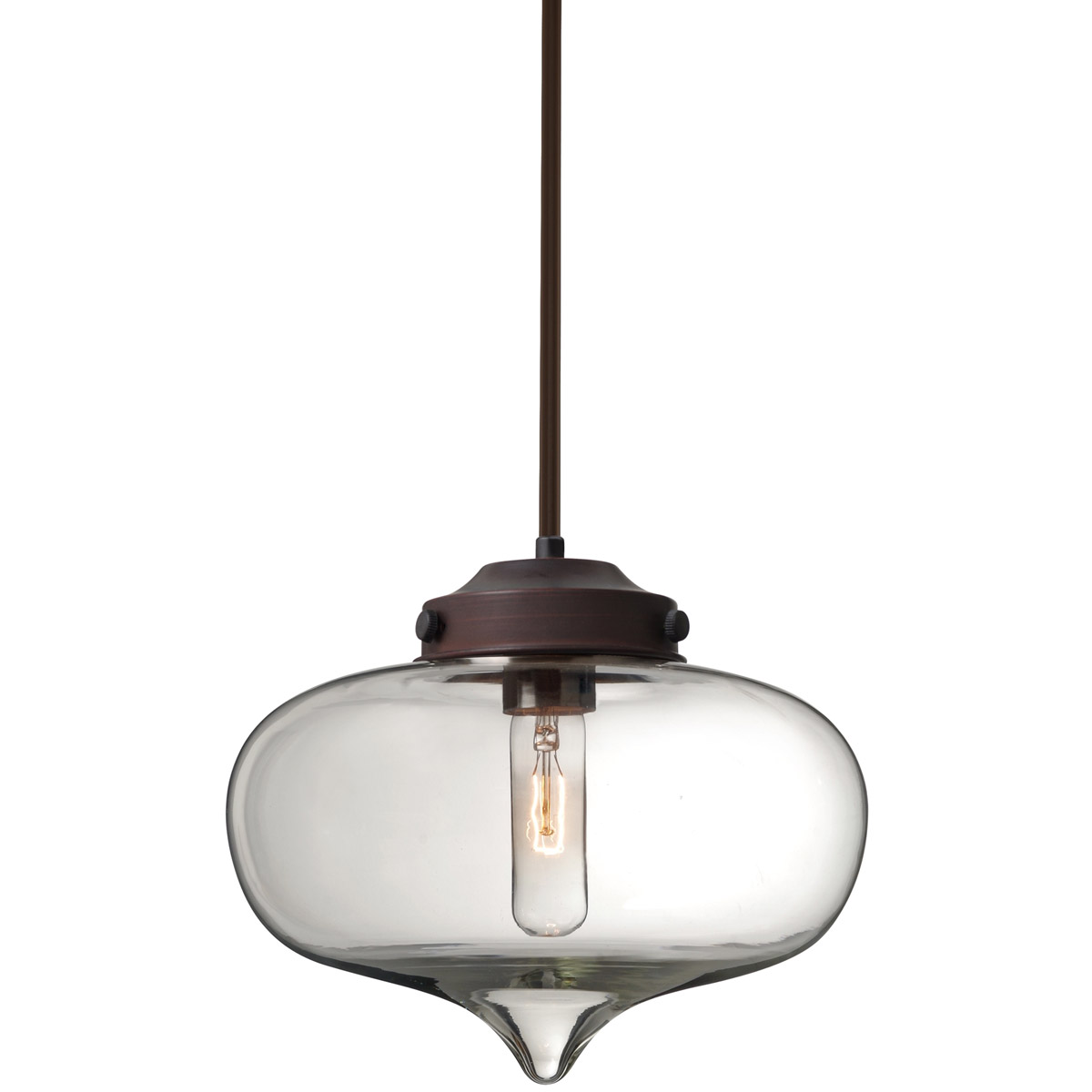 Mira 1 Light Bronze Stem Pendant Ceiling Light in Clear Glass