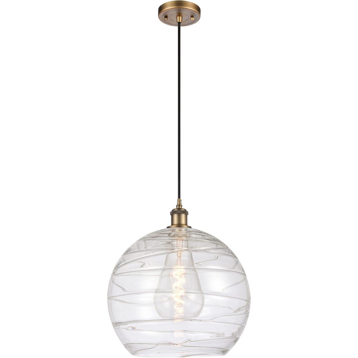 Ballston Deco Swirl LED 13.75 inch Brushed Brass Pendant Ceiling Light in Black Textured