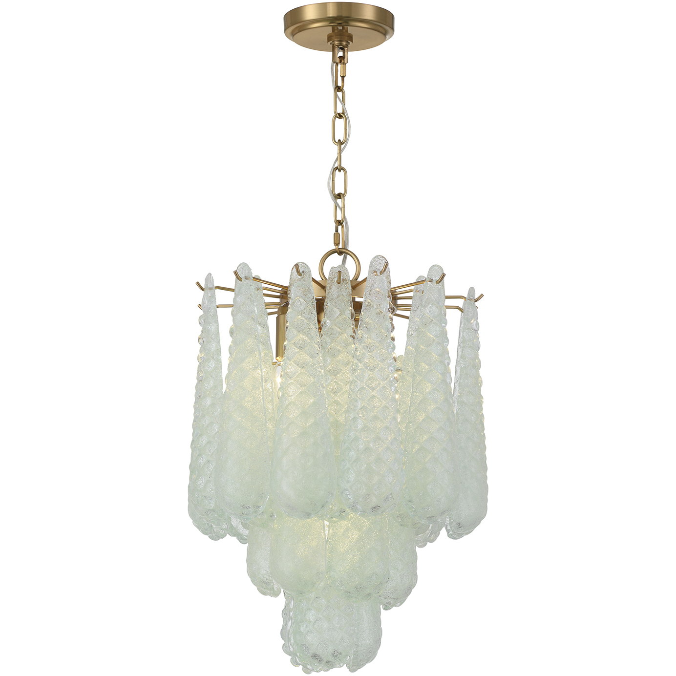 Ollie 4 Light 14.25 inch Aged Brass Chandelier Ceiling Light in Sand Glass Green