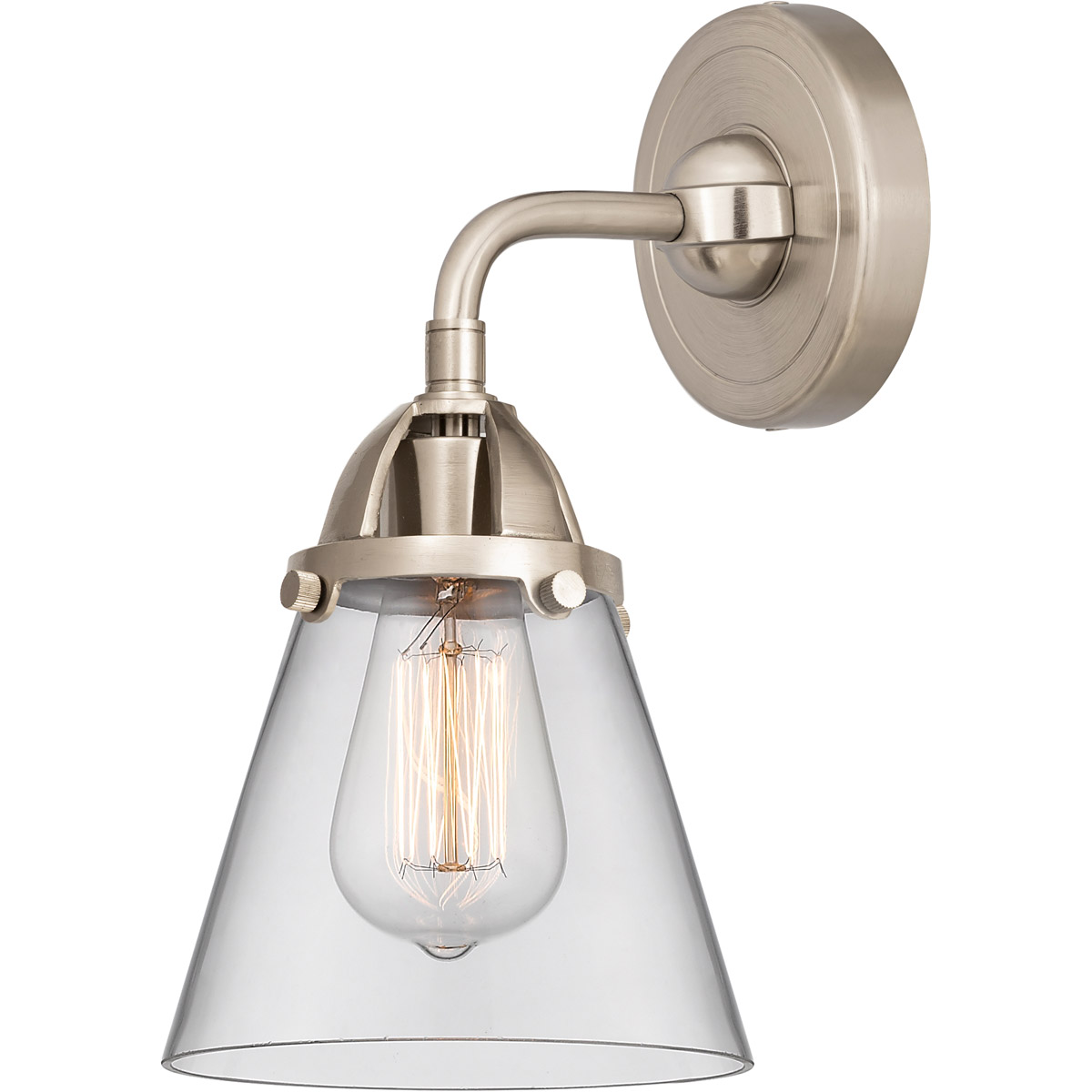 Nouveau 2 Small Cone 1 Light 6 inch Brushed Satin Nickel Sconce Wall Light in Clear Glass