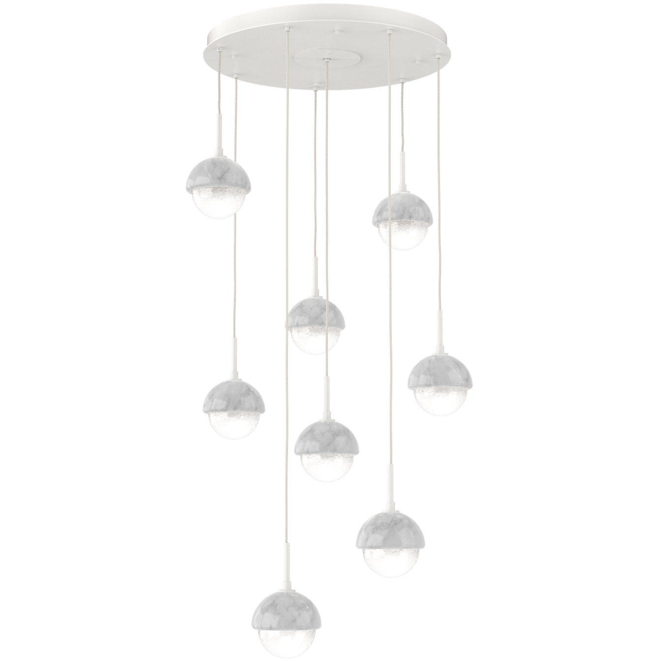 Cabochon LED 27.8 inch Salt White with White Marble Multi-Pendant Ceiling Light in 3000K LED, White Linen