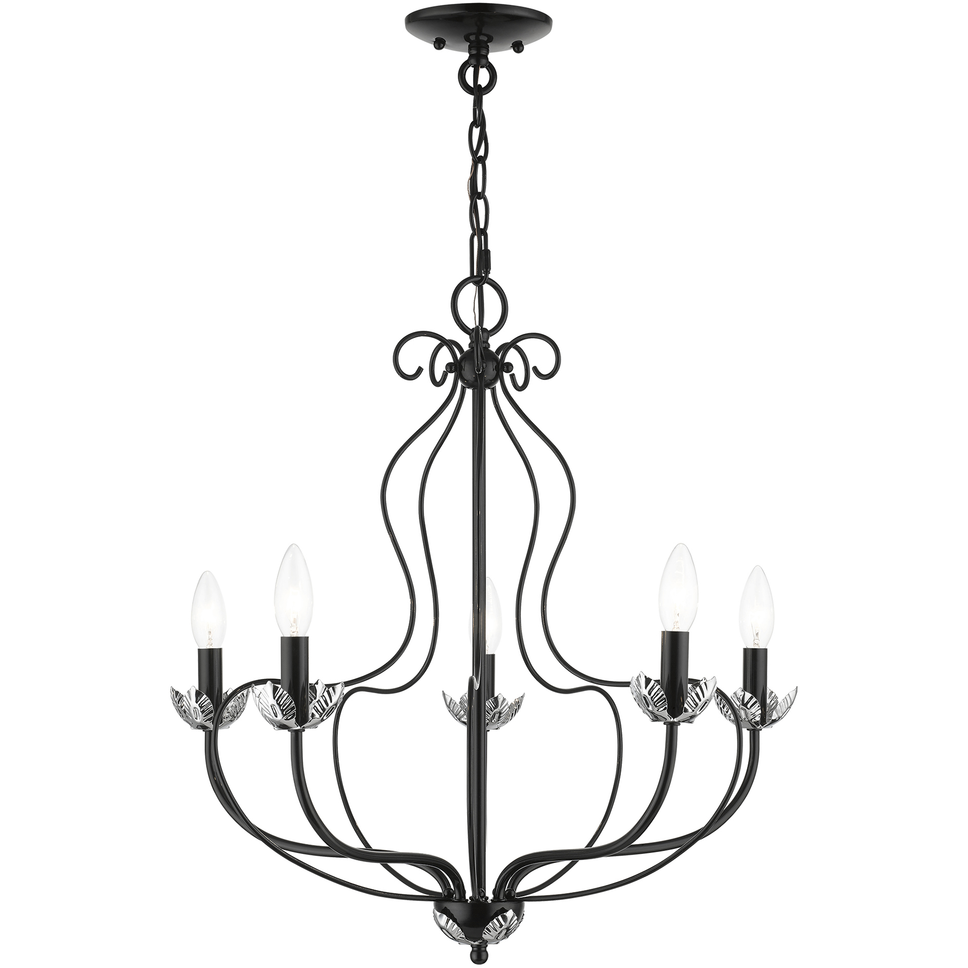 Katarina 5 Light 23 inch Shiny Black with Polished Chrome Accents Chandelier Ceiling Light