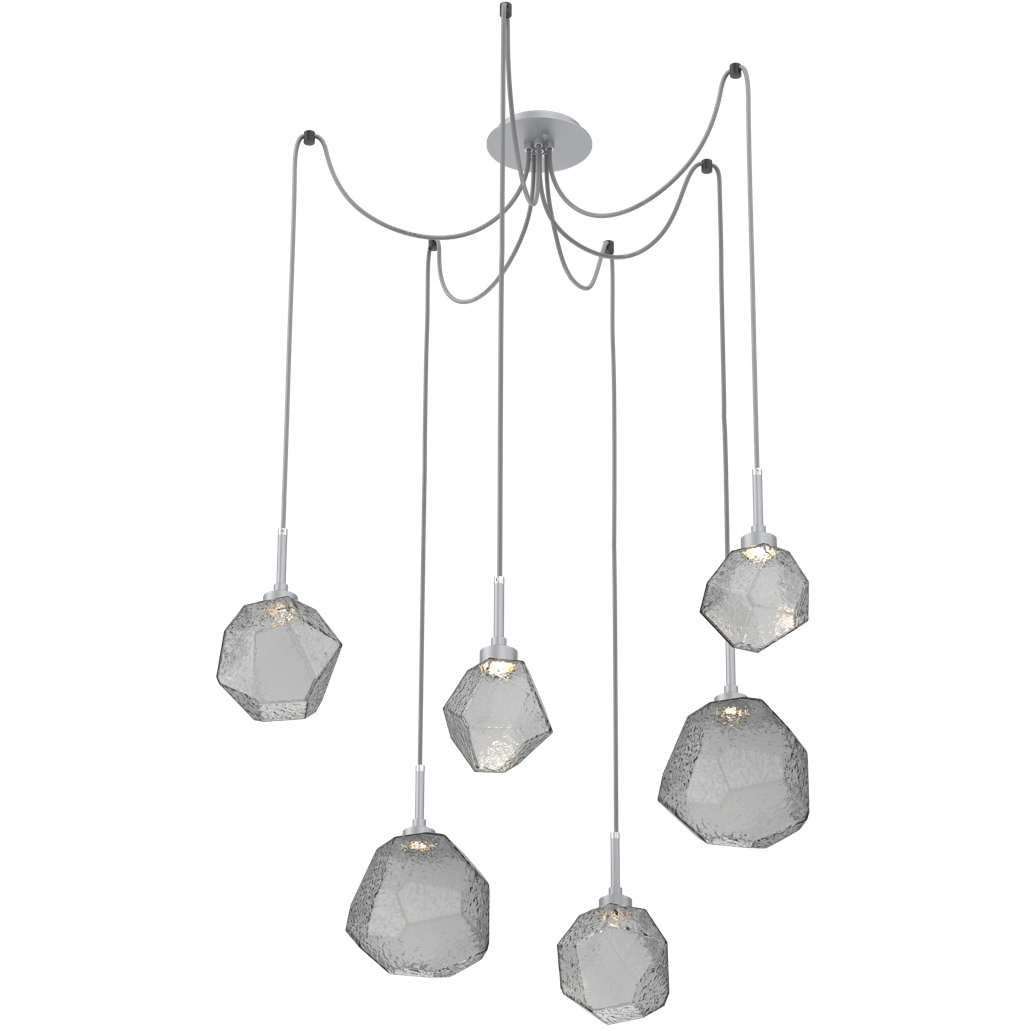 Gem LED 17 inch Classic Silver Swag Multi-Pendant Ceiling Light in 3000K LED, Smoke