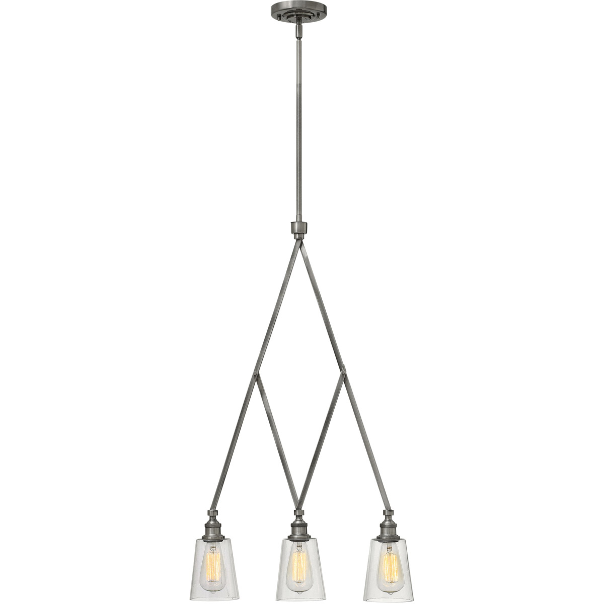 Gatsby 3 Light 20.25 inch Polished Antique Nickel Linear Chandelier Ceiling Light, Clear Glass