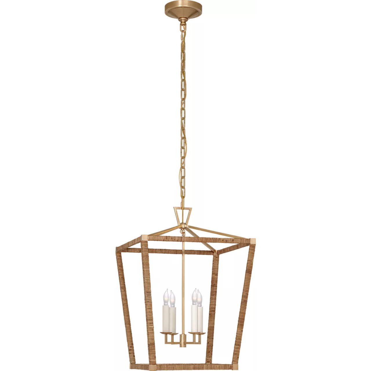 Chapman & Myers Darlana5 LED 17 inch Antique-Burnished Brass and Natural Rattan Wrapped Lantern Ceiling Light, Medium