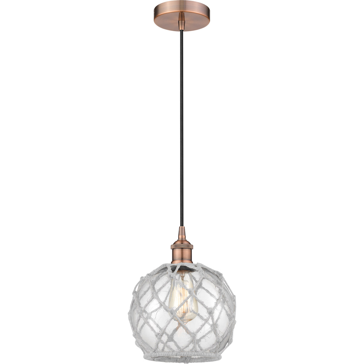 Edison Farmhouse Rope 1 Light 8 inch Antique Copper Mini Pendant Ceiling Light