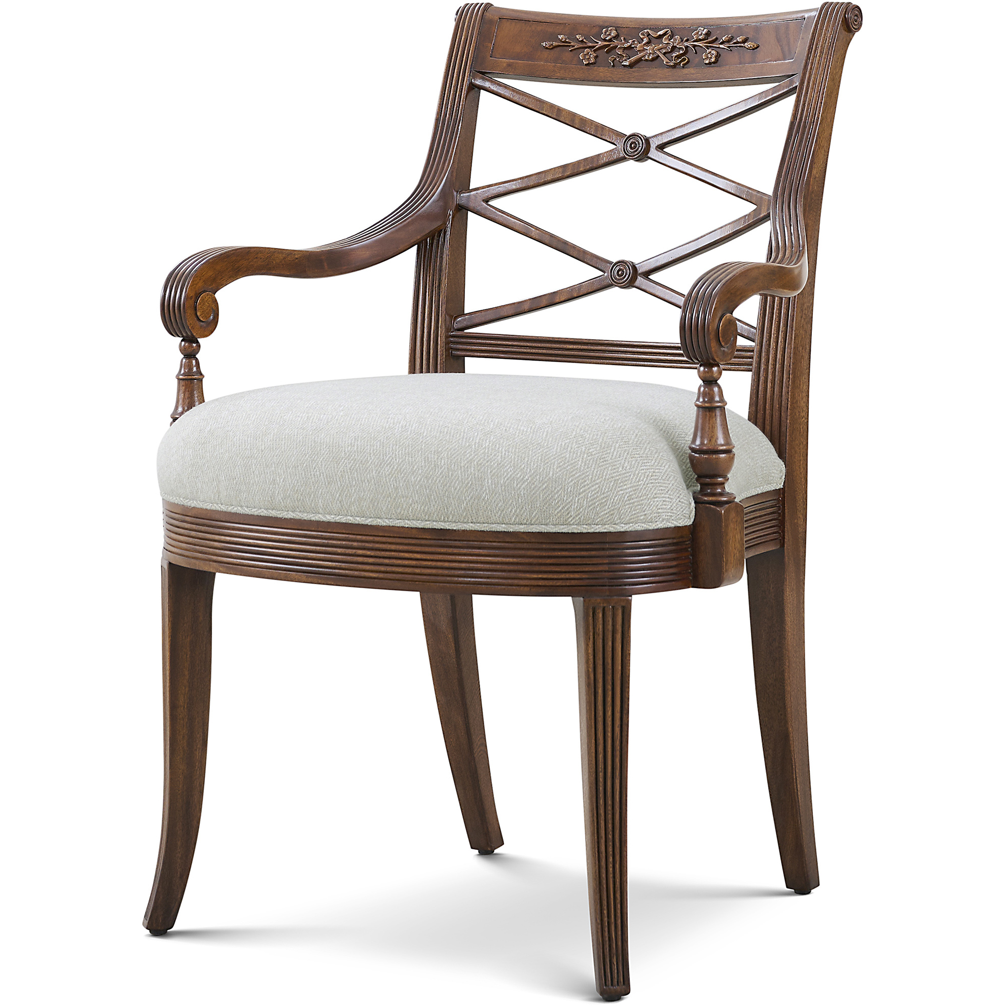 Delphine Chateau Brown Dining Arm Chair, Wooden, Upholstered, Provence
