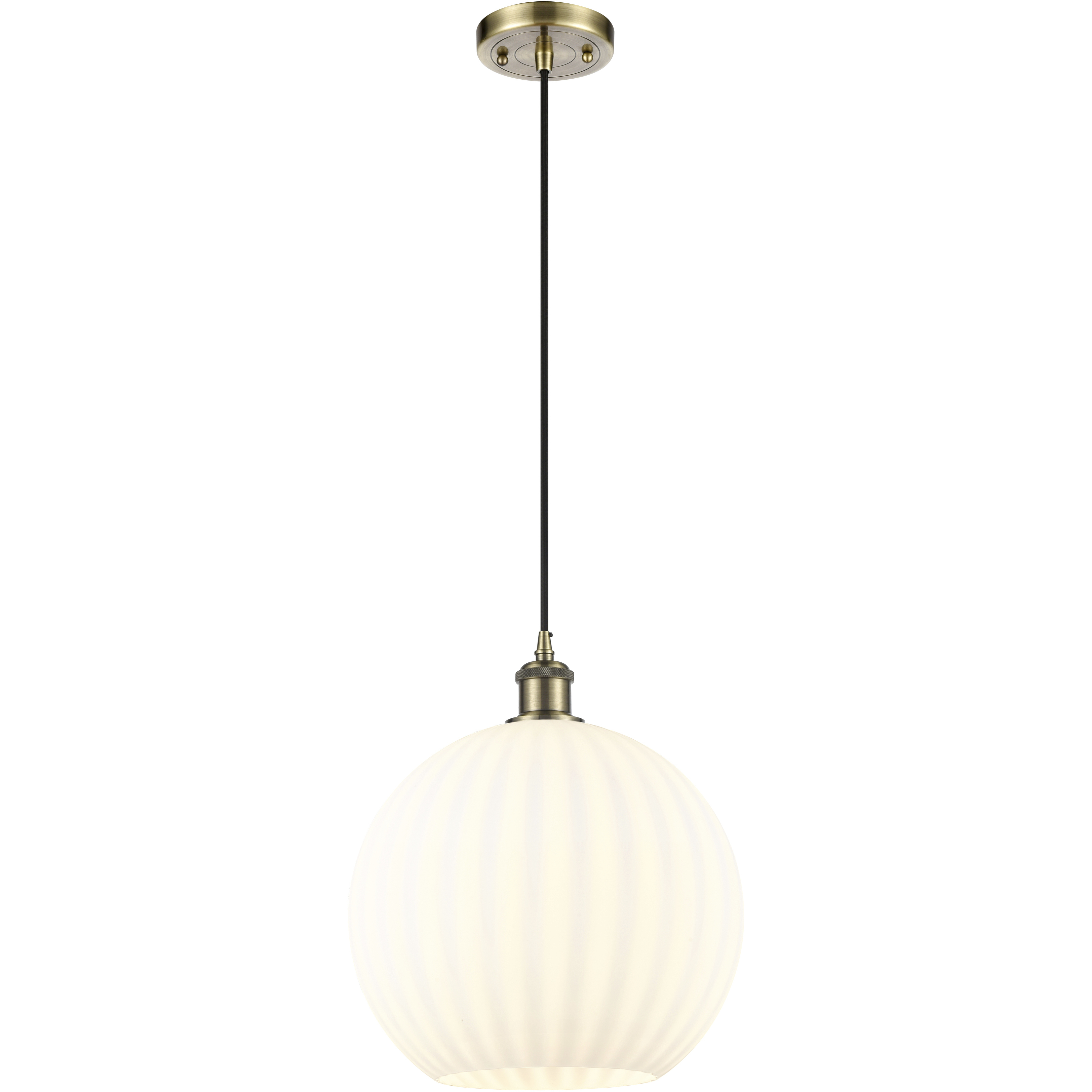 Ballston White Venetian 1 Light 12 inch Antique Brass Cord Hung Pendant Ceiling Light