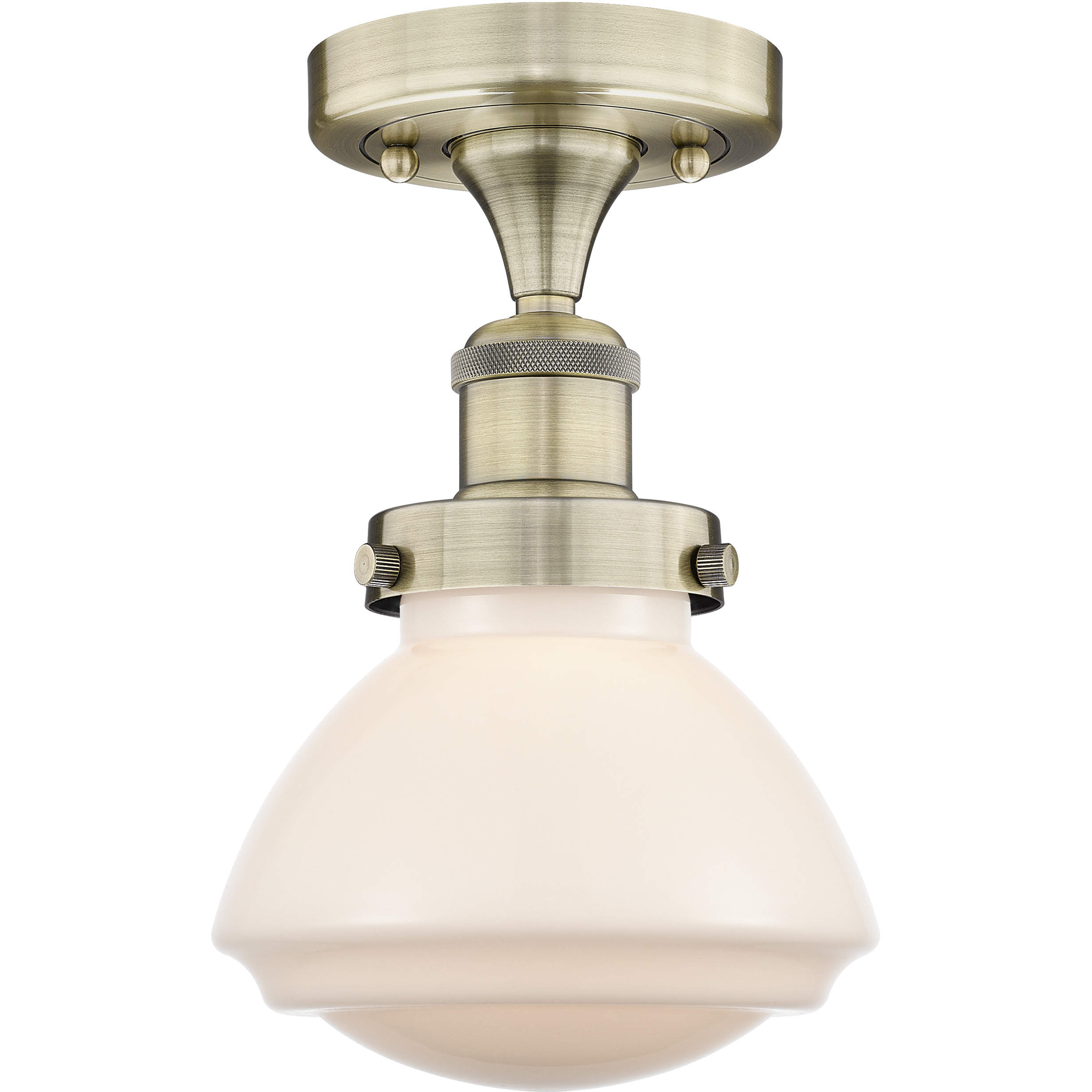 Olean 1 Light 6.5 inch Antique Brass Semi-Flush Mount Ceiling Light in Matte White Glass