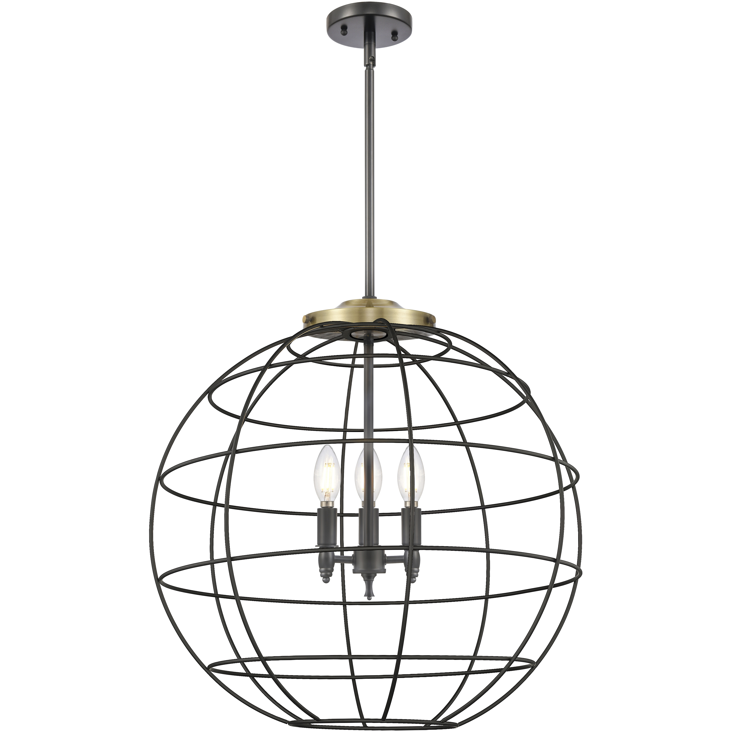 Lake Placid 3 Light 22 inch Black Antique Brass Pendant Ceiling Light