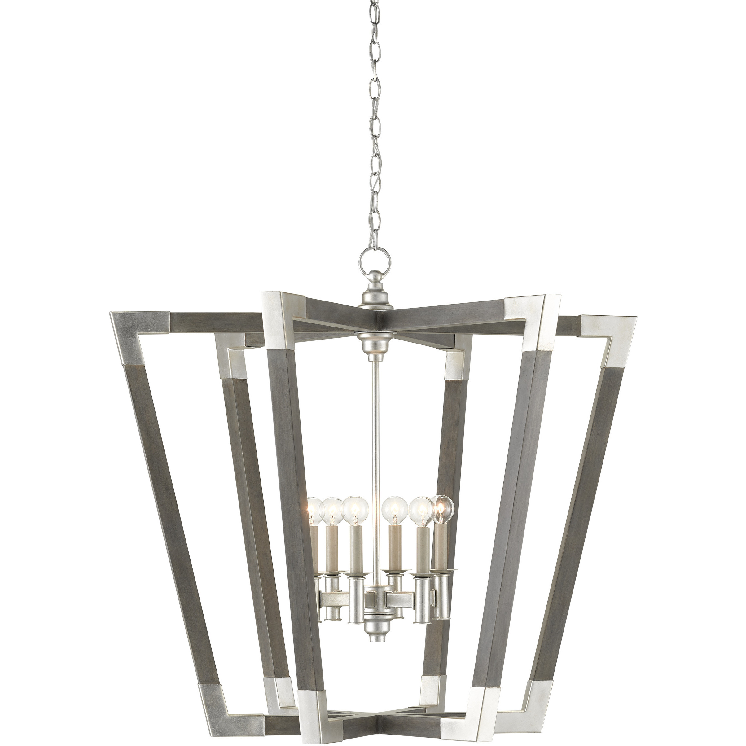 Bastian 6 Light 37.25 inch Chateau Gray and Contemporary Silver Leaf Chandelier Ceiling Light, Large