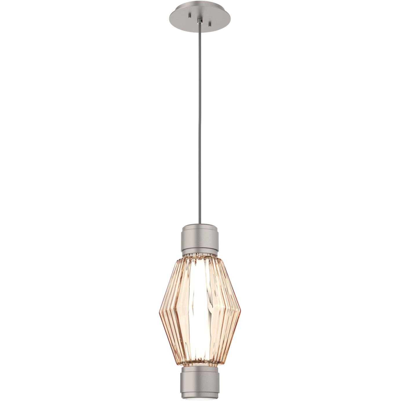 Aalto Mandrel LED Metallic Beige Silver Pendant Ceiling Light in 3000K LED, Optic Rib Amber