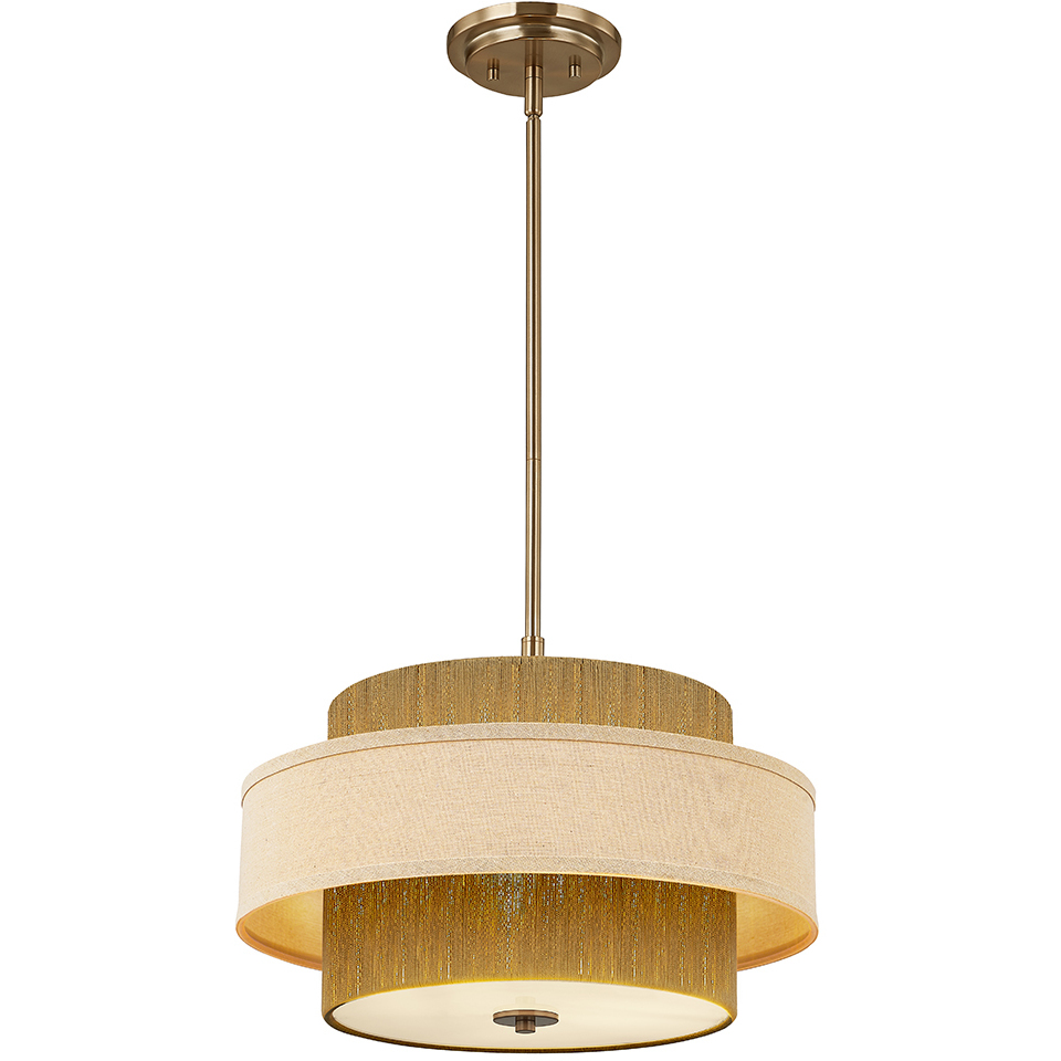 Textile Collection - Narberth Family 3 Light 18 inch Brushed Brass and Cream Linen Semi-Flush Ceiling Light in 18" D x 18" W x 12.5" H, EVOLV