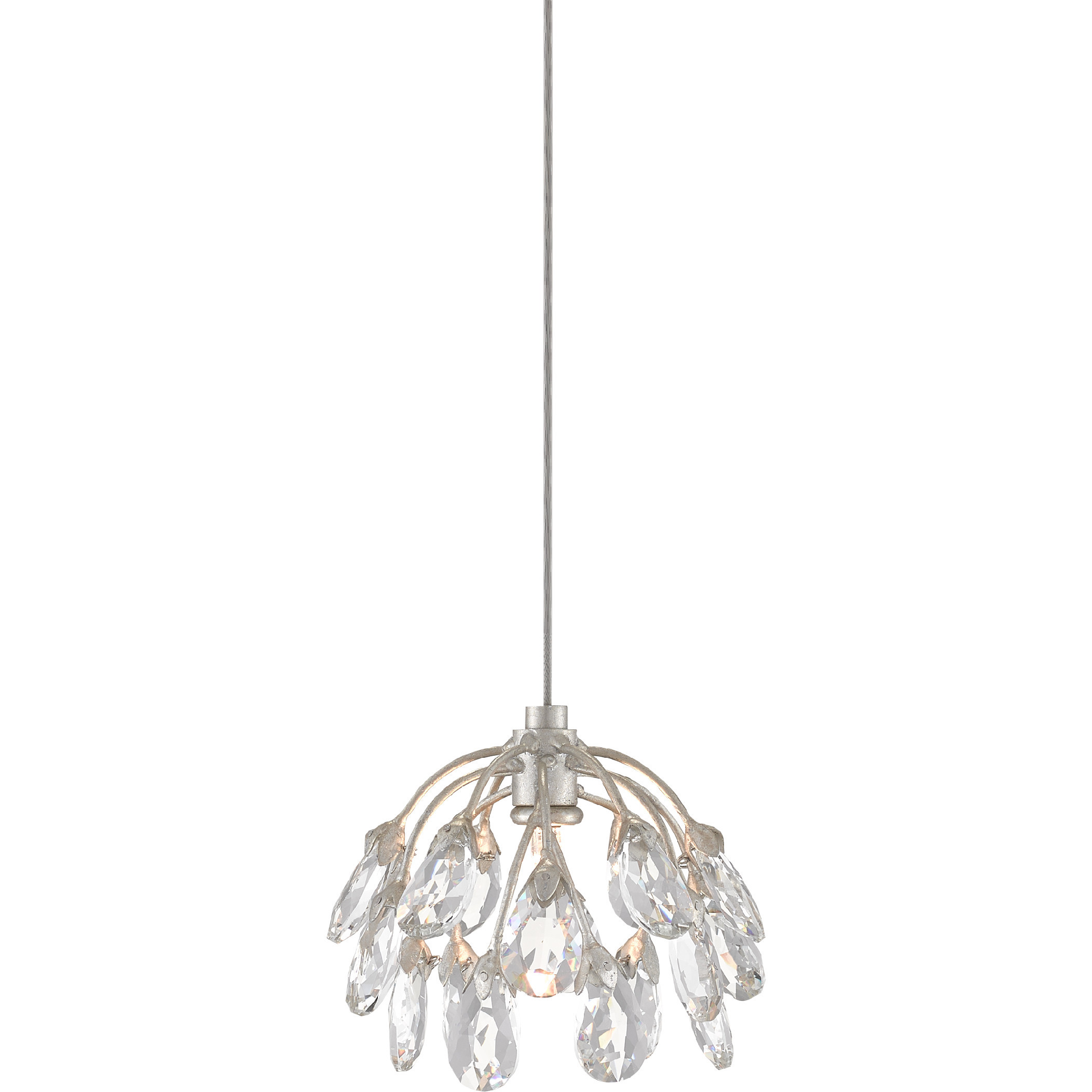 Crystal Bud 1 Light 8 inch Contemporary Silver Leaf Multi-Drop Pendant Ceiling Light