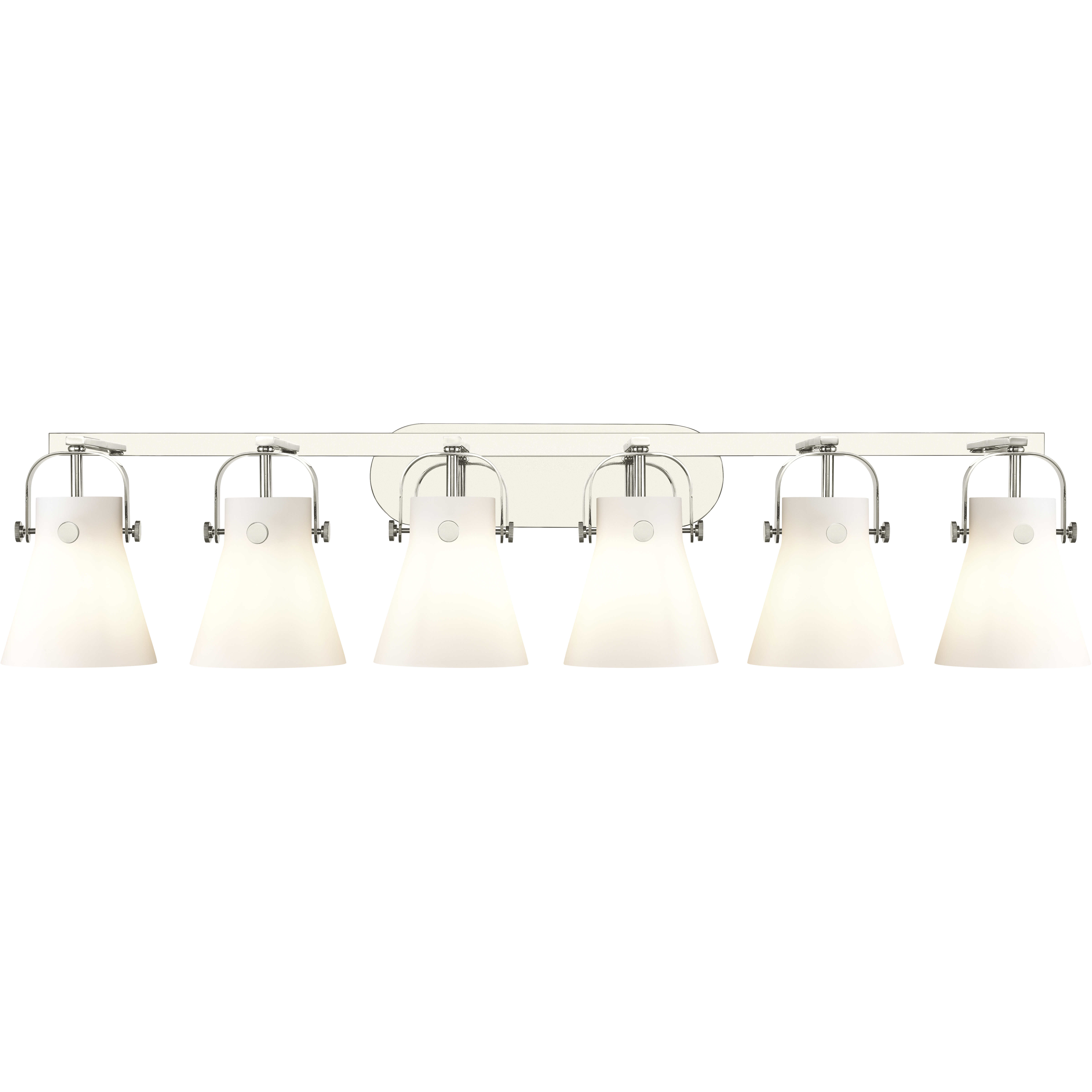 Pilaster II Cone 6 Light 45.5 inch Polished Nickel Bath Vanity Light Wall Light in Matte White Glass