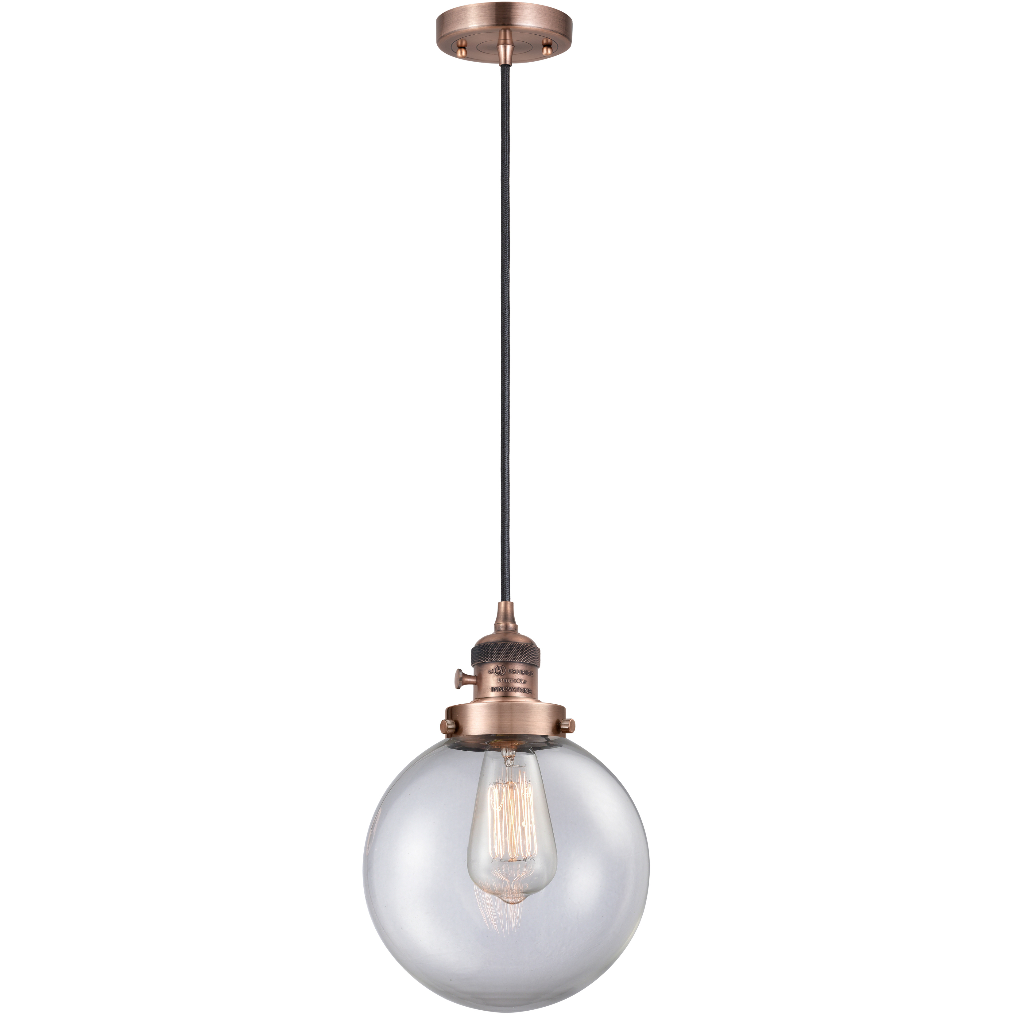 Franklin Restoration Beacon 1 Light 8 inch Antique Copper Mini Pendant Ceiling Light in Incandescent, Clear