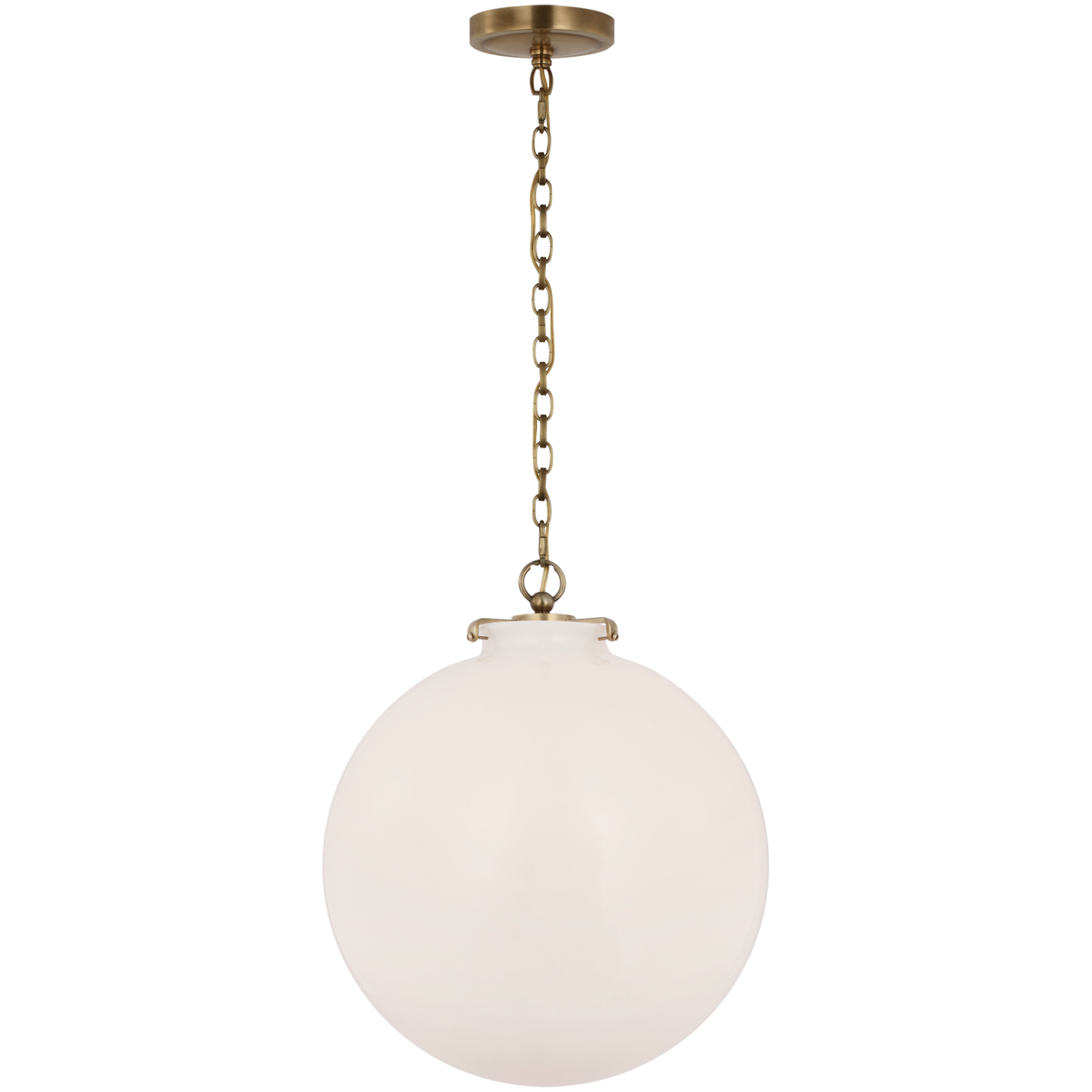 Thomas O'Brien Katie LED 16 inch Hand-Rubbed Antique Brass Globe Pendant Ceiling Light in White Glass, Large