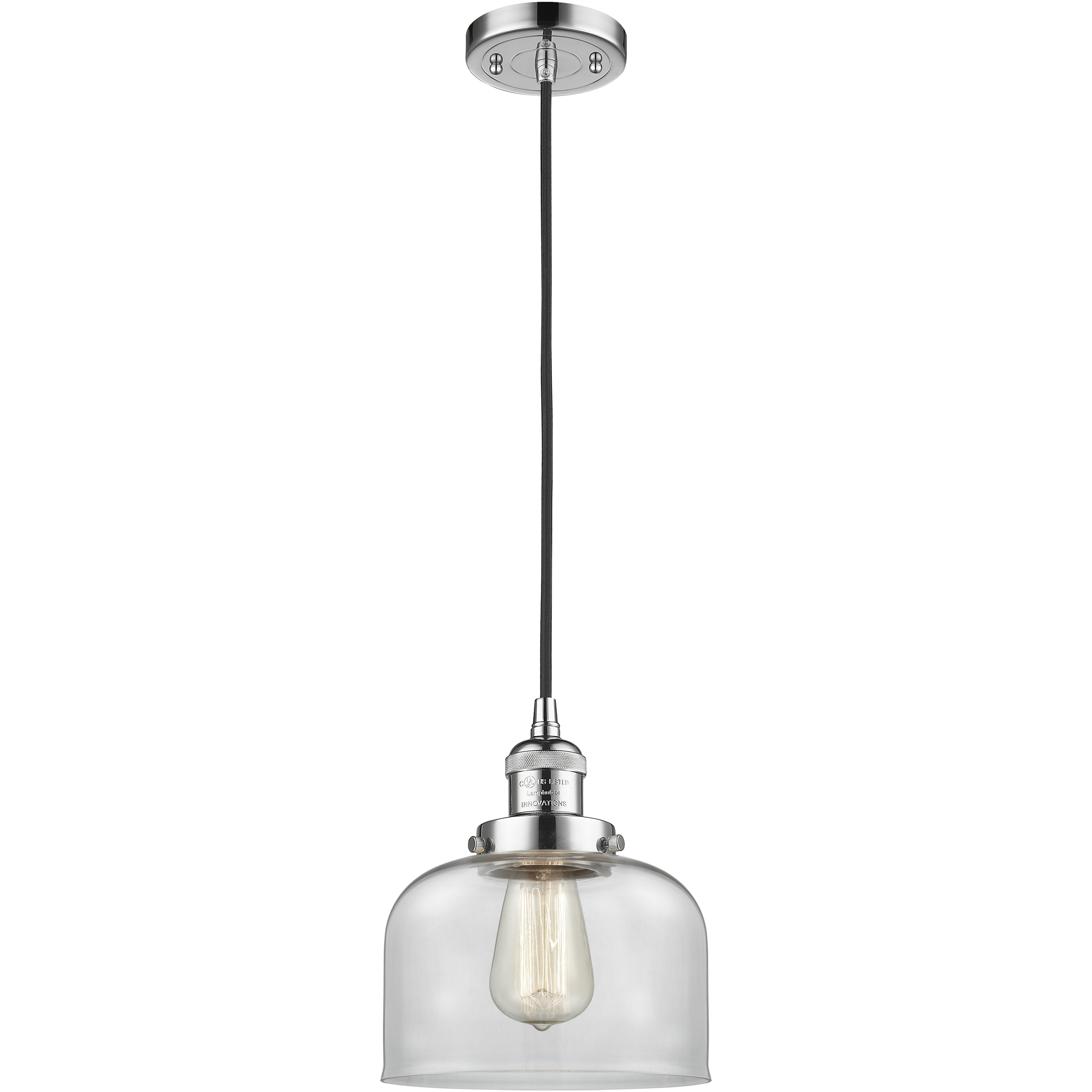 Franklin Restoration Bell 1 Light 8 inch Polished Chrome Mini Pendant Ceiling Light in Incandescent, Clear, Franklin Restoration