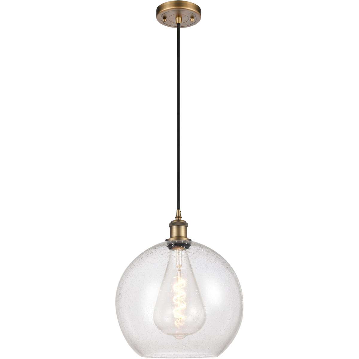Ballston Athens LED 11.75 inch Brushed Brass Mini Pendant Ceiling Light in Seedy Glass, Black Textured