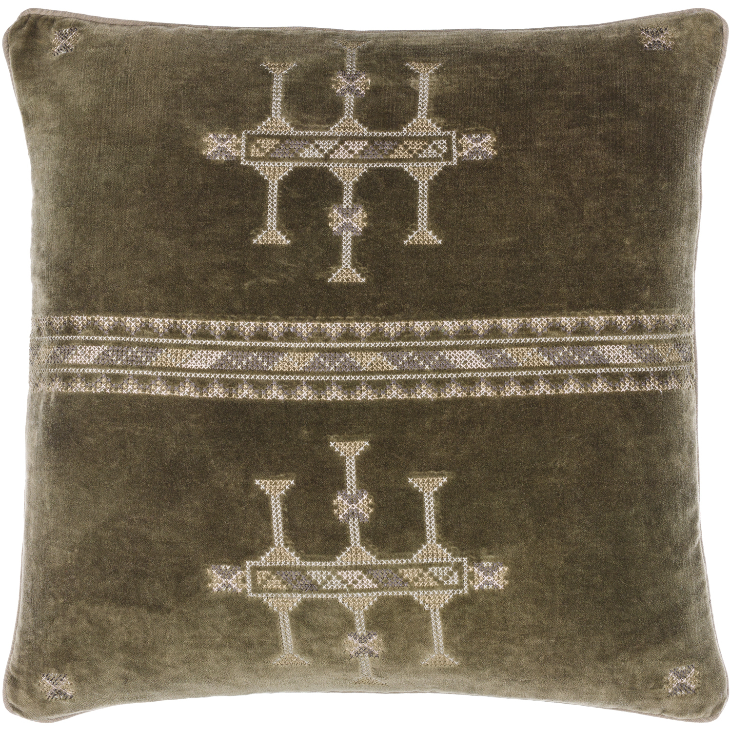 Velour 22 X 22 inch Taupe/Lunar Green/Khaki/Nickel Accent Pillow